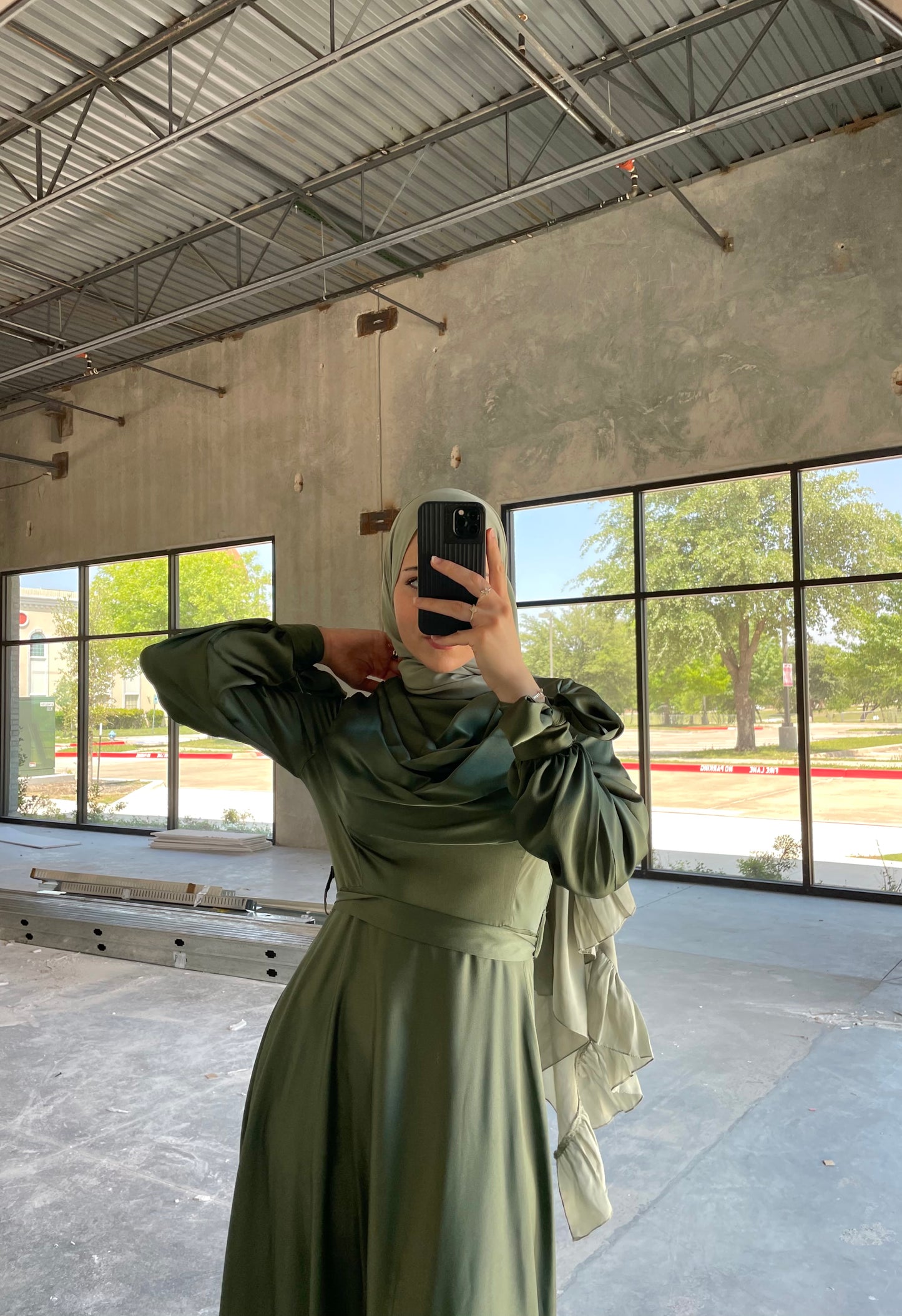 Cowl Satin Gown - Olive