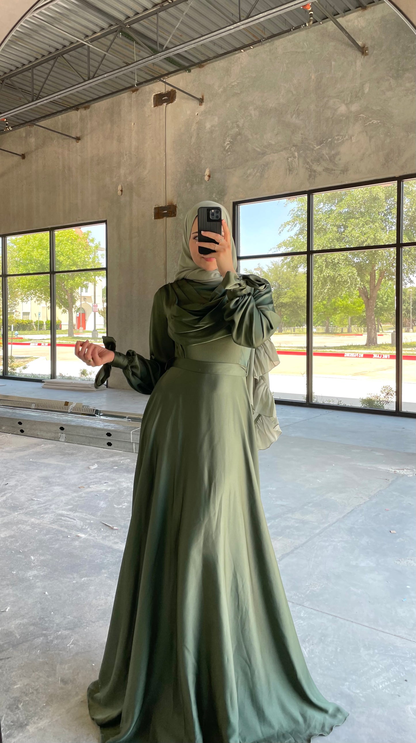 Cowl Satin Gown - Olive