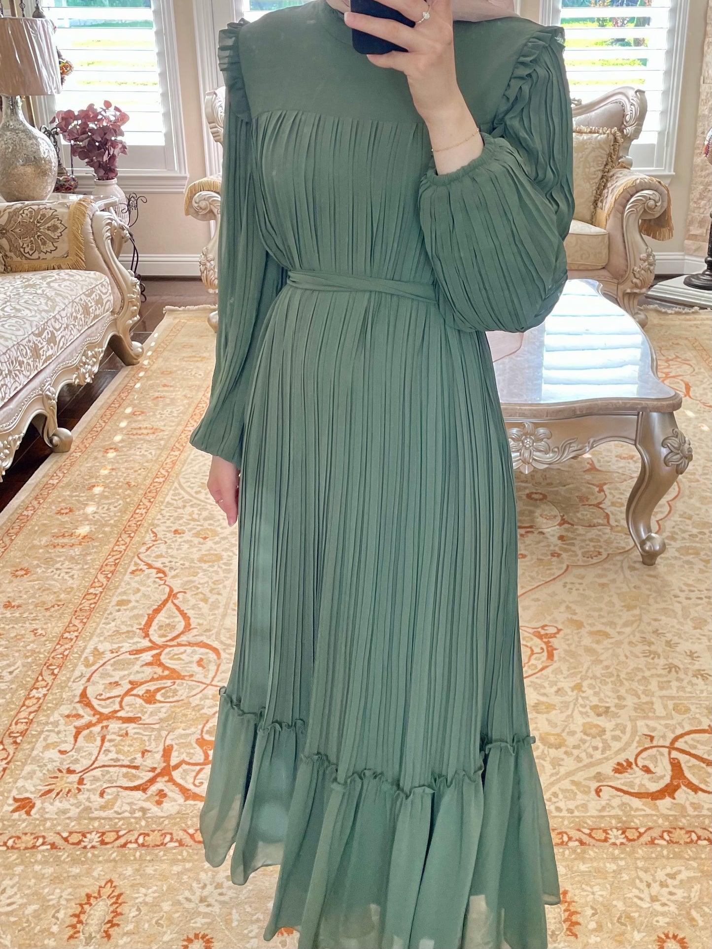 Pleated Chiffon Maxi ~ Green