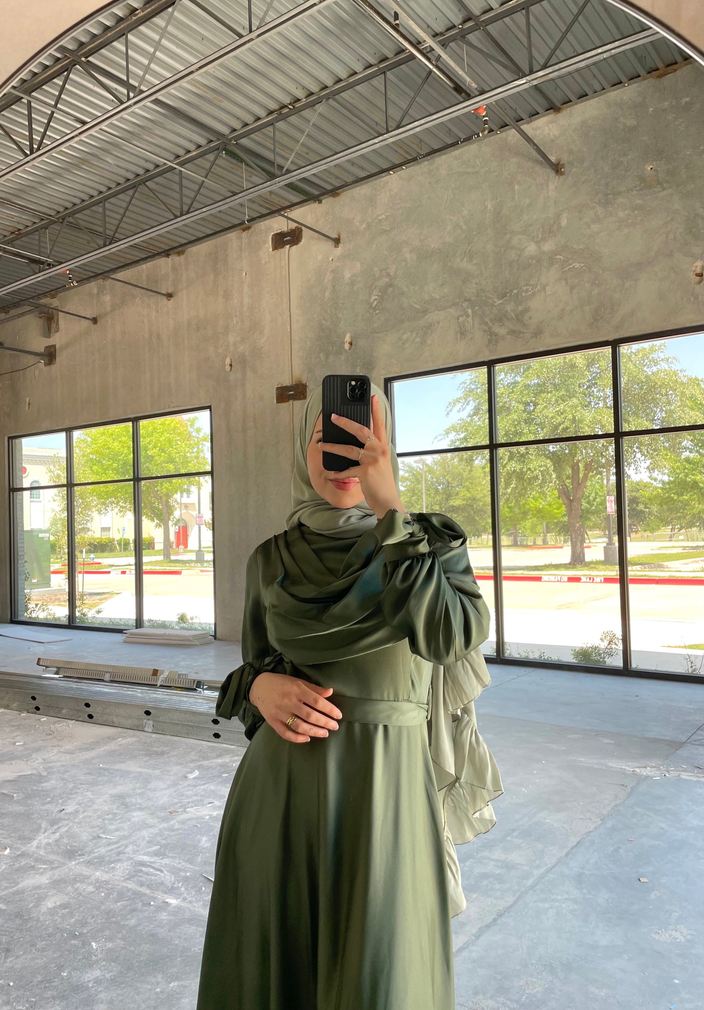 Cowl Satin Gown - Olive