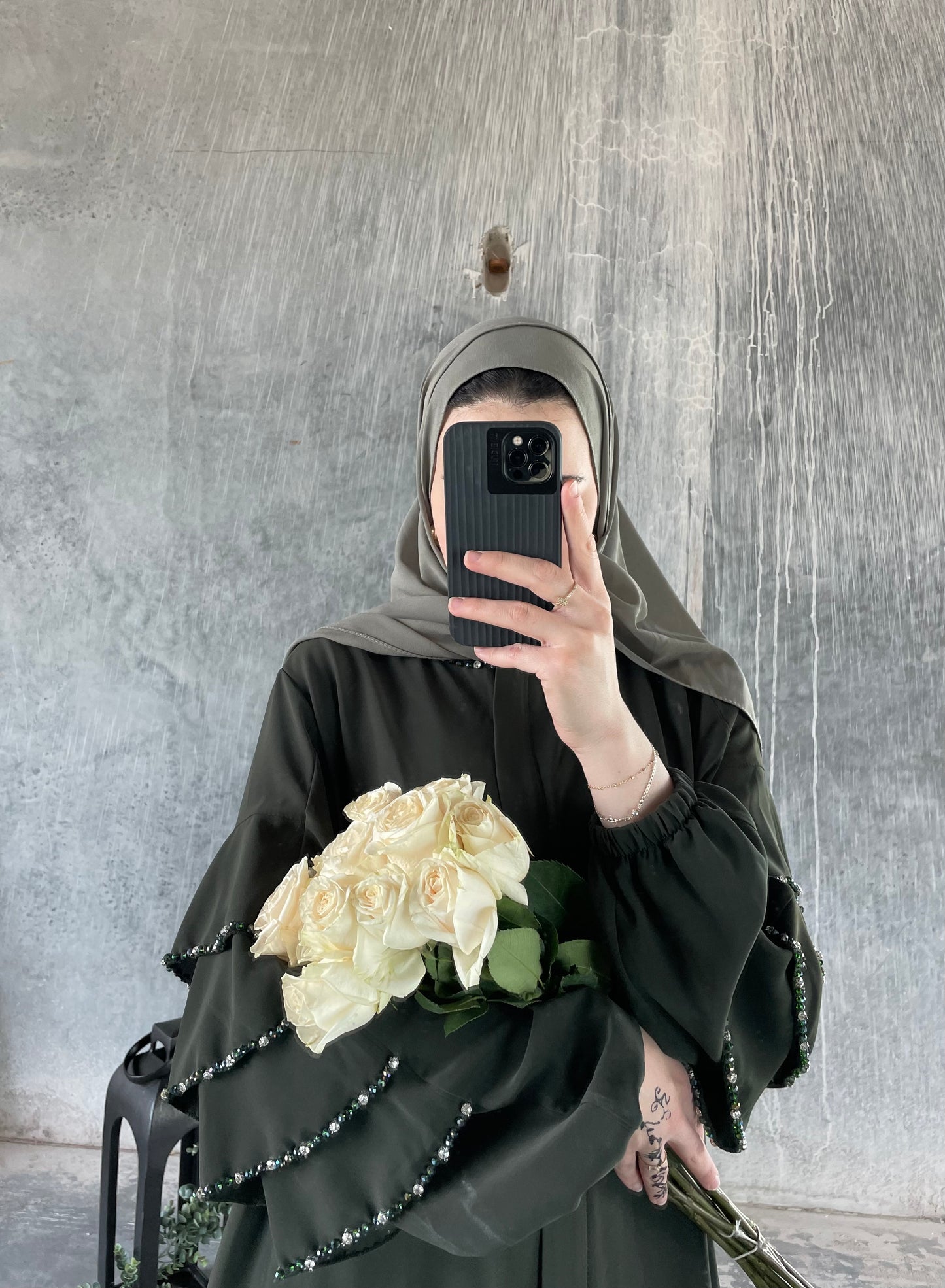 Tier Sleeve Abaya - Forest Green