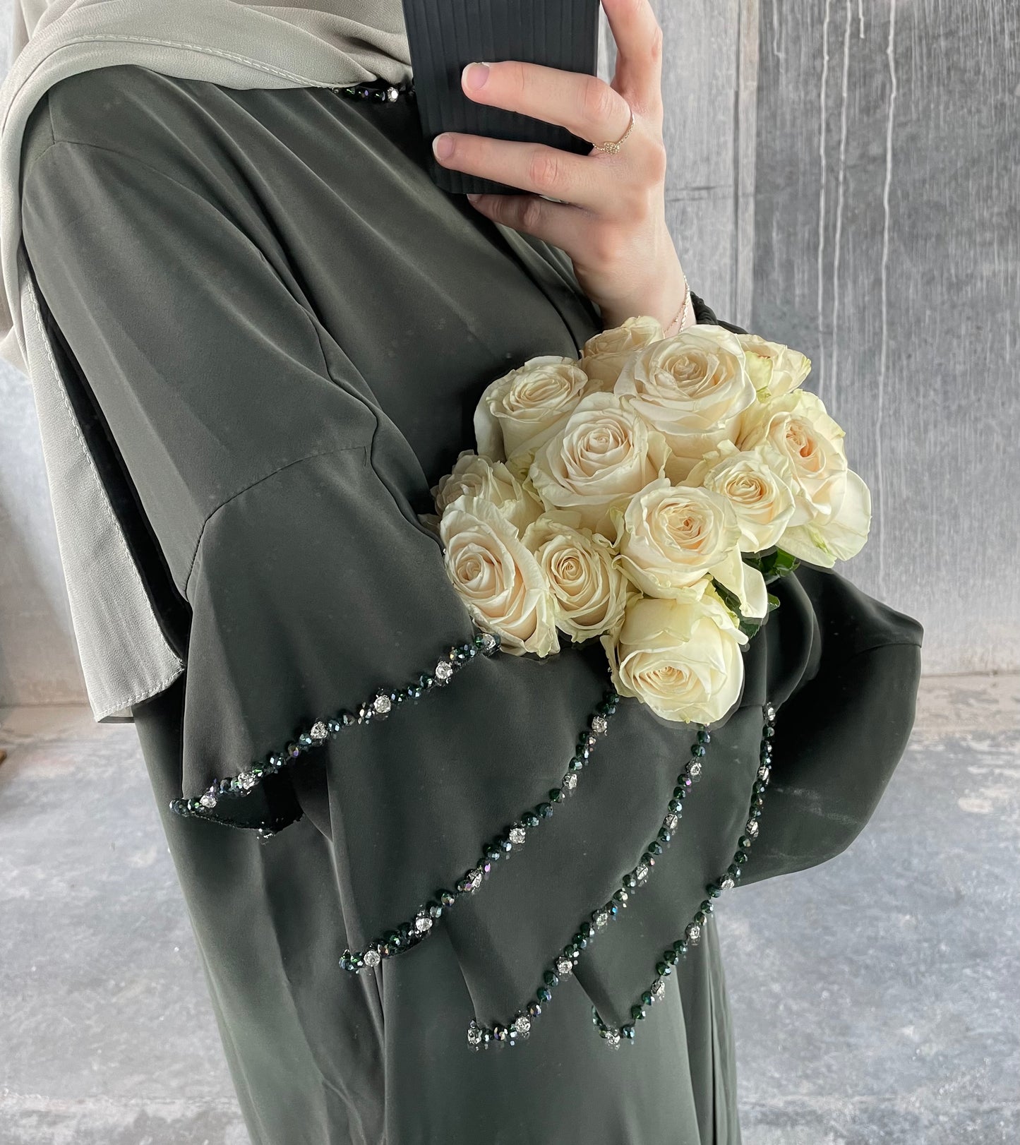 Tier Sleeve Abaya - Forest Green