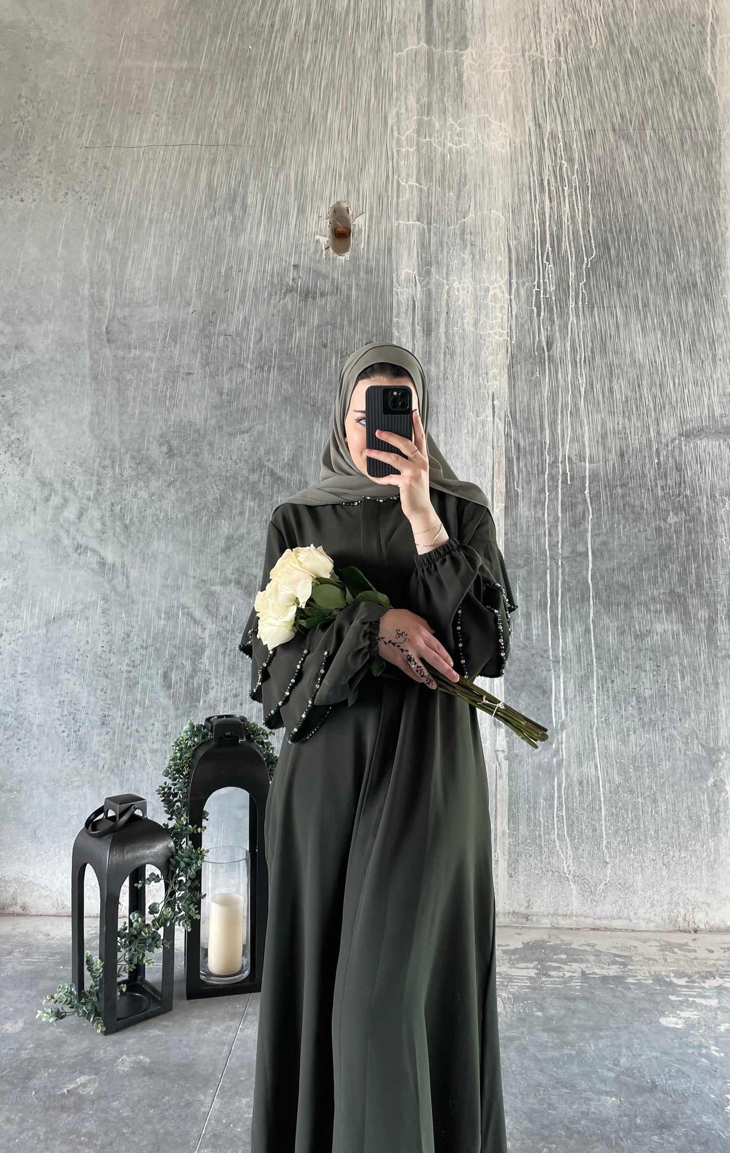 Tier Sleeve Abaya - Forest Green