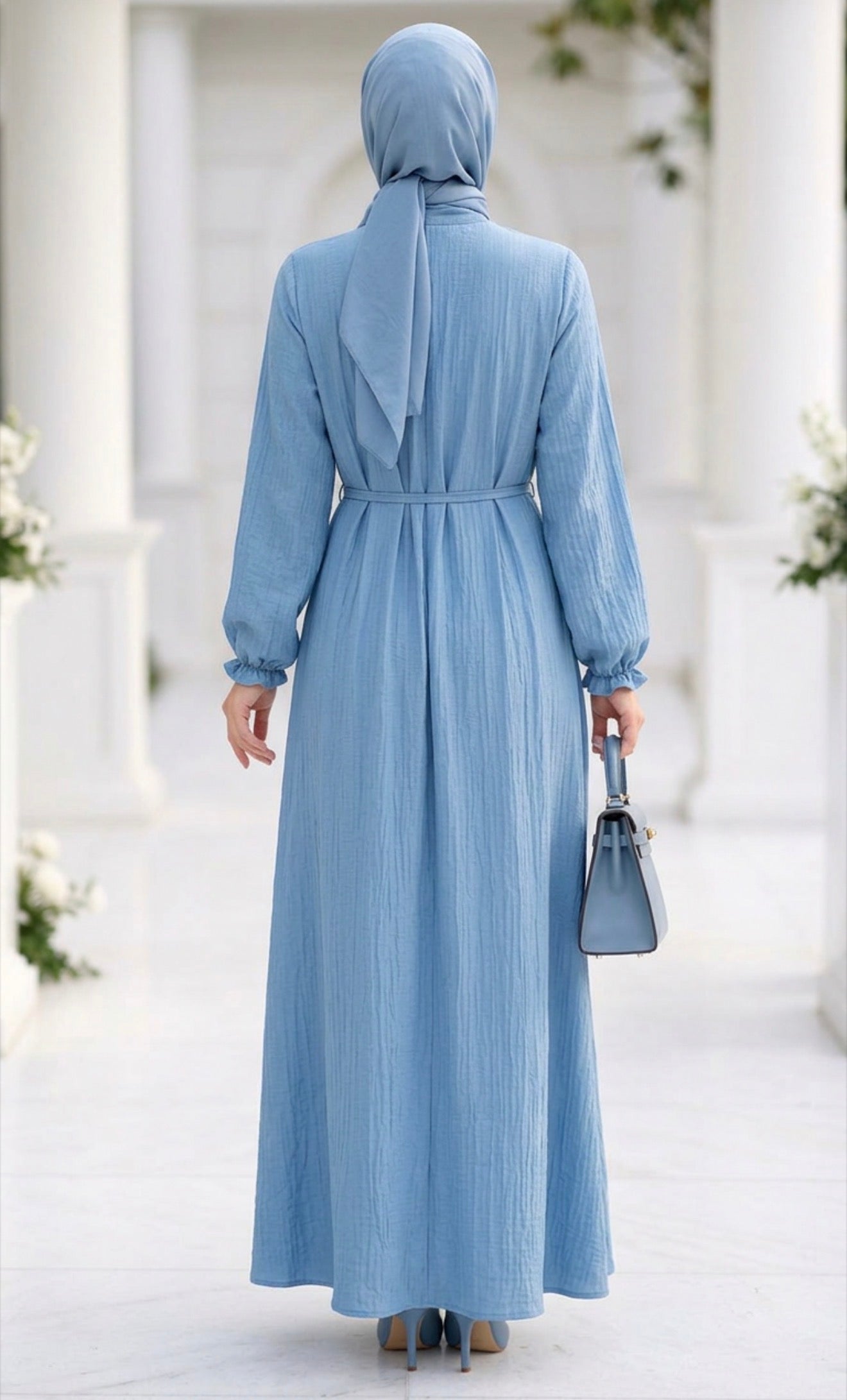 Linen Button Dress-Baby Blue
