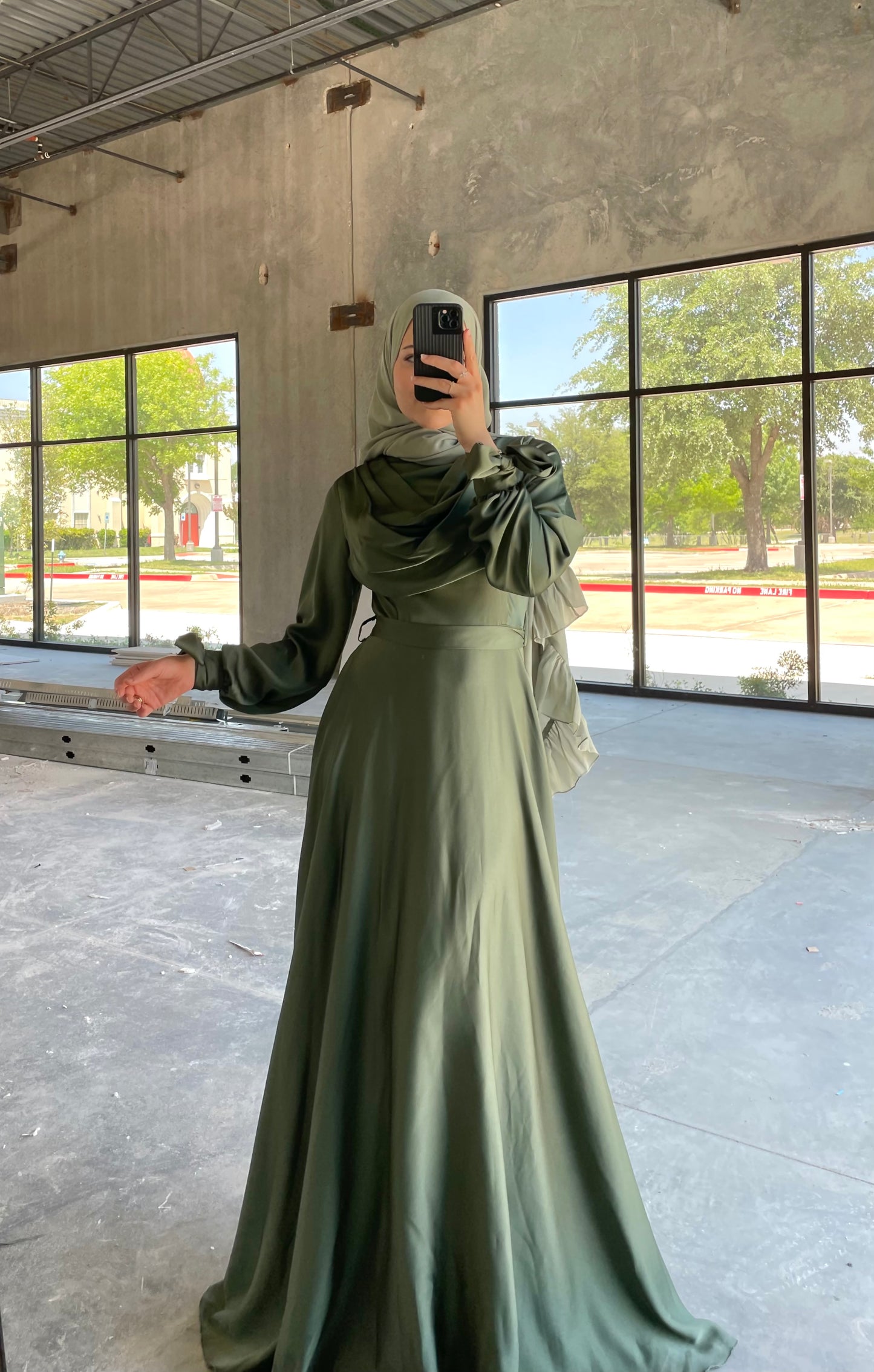 Cowl Satin Gown - Olive