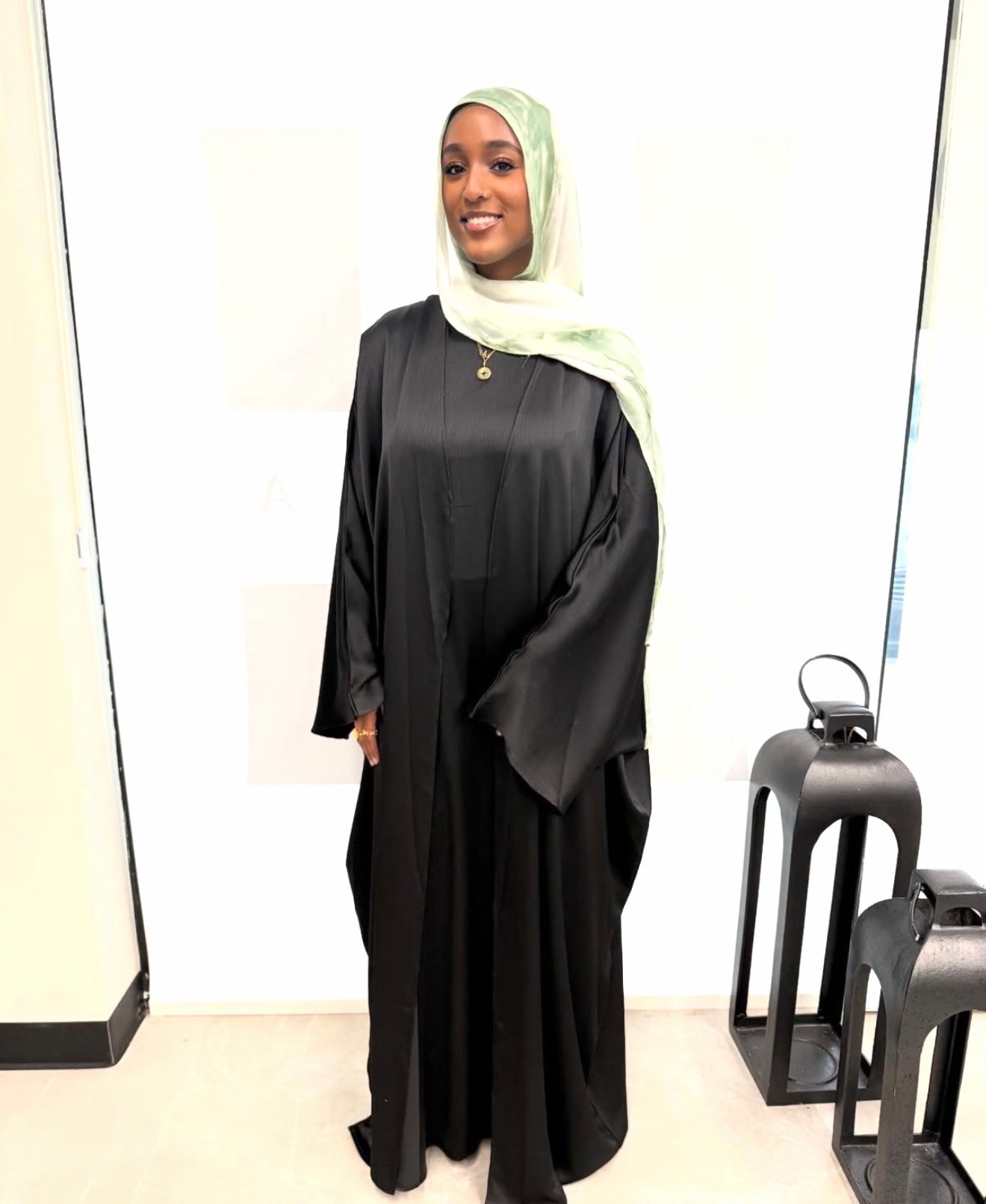 Shine Open Abaya - Black