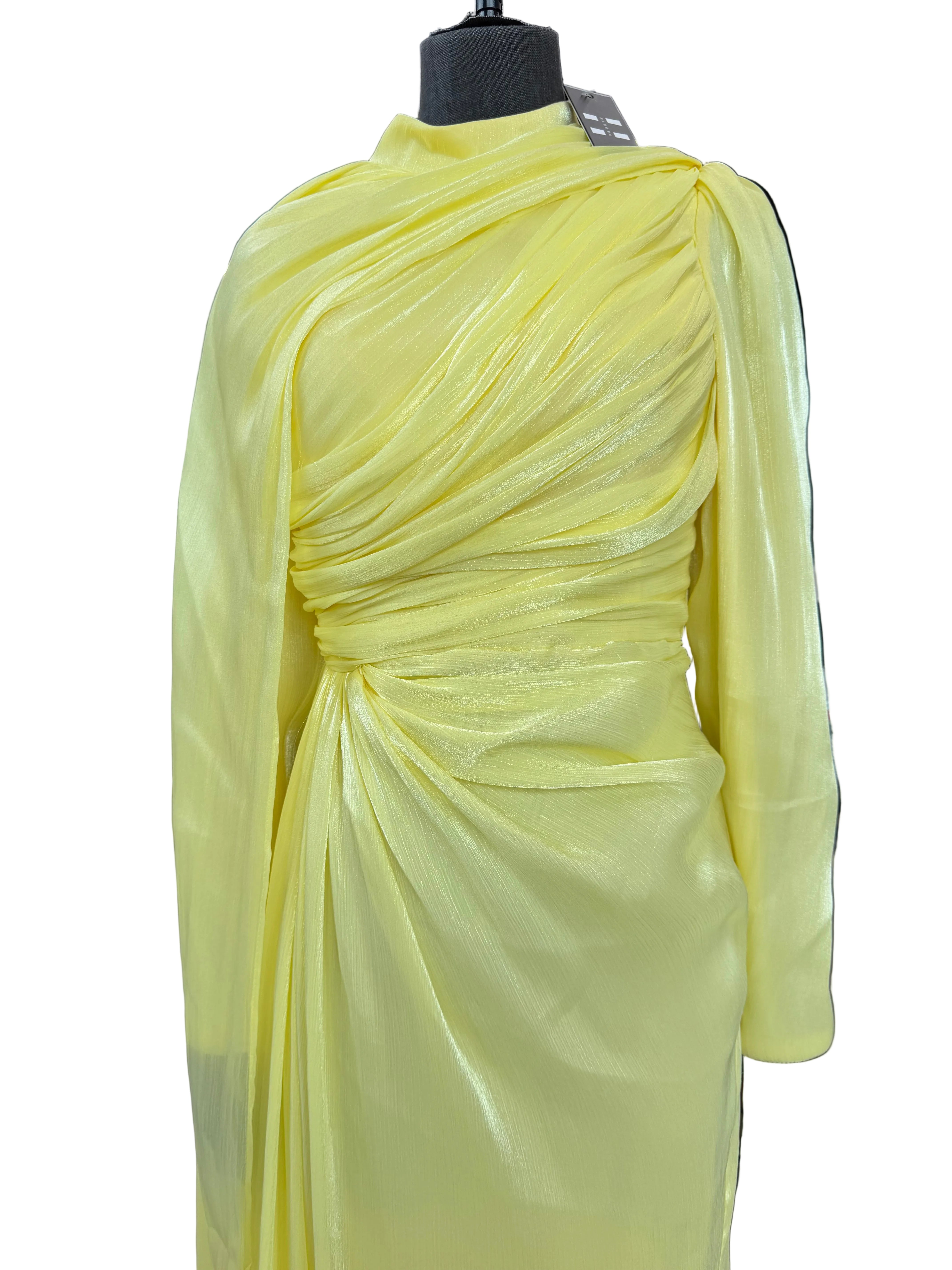 Satin Shoulder Drape Dress-Yellow
