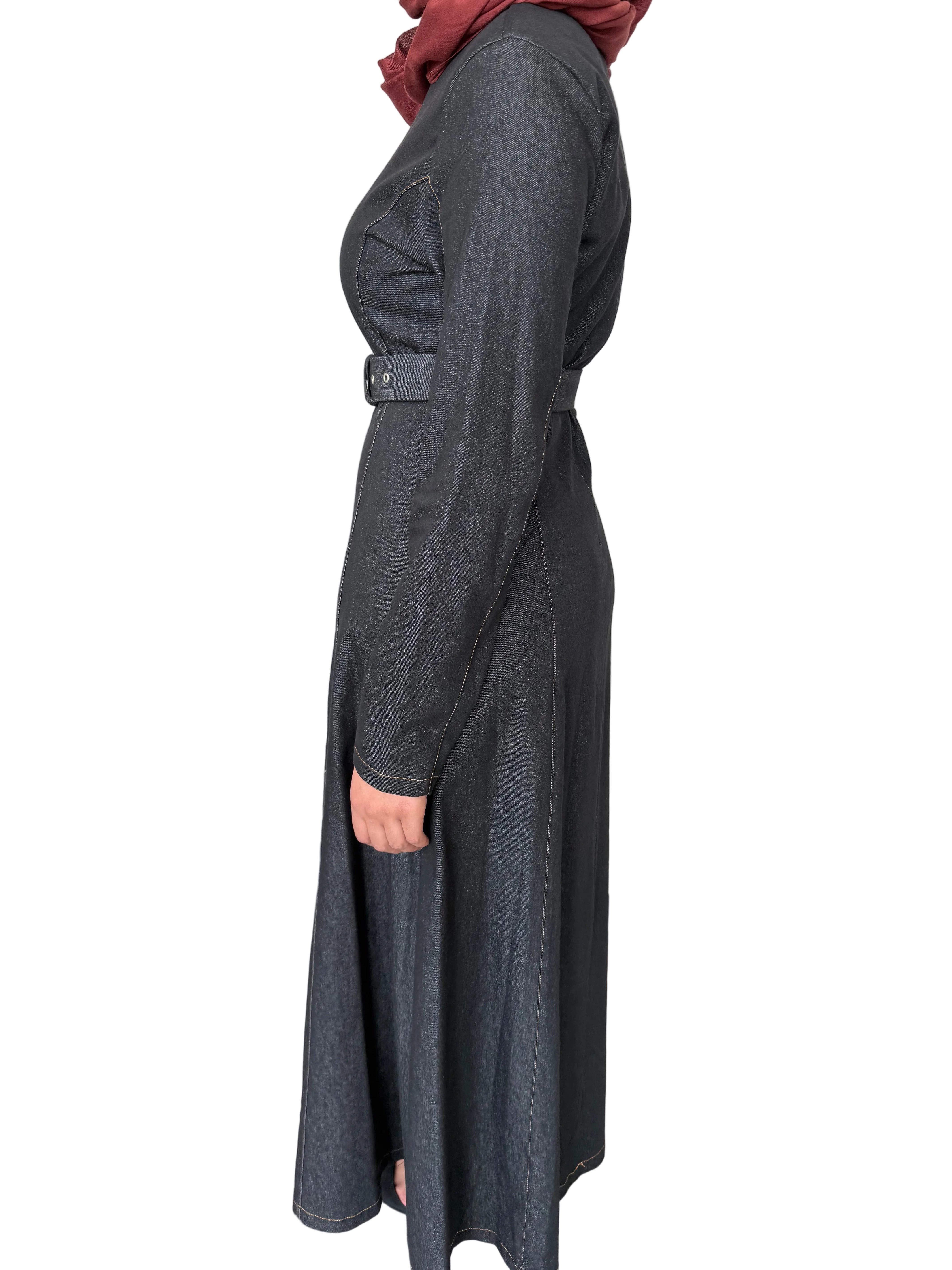Denim Belt Dress-Dark Wash