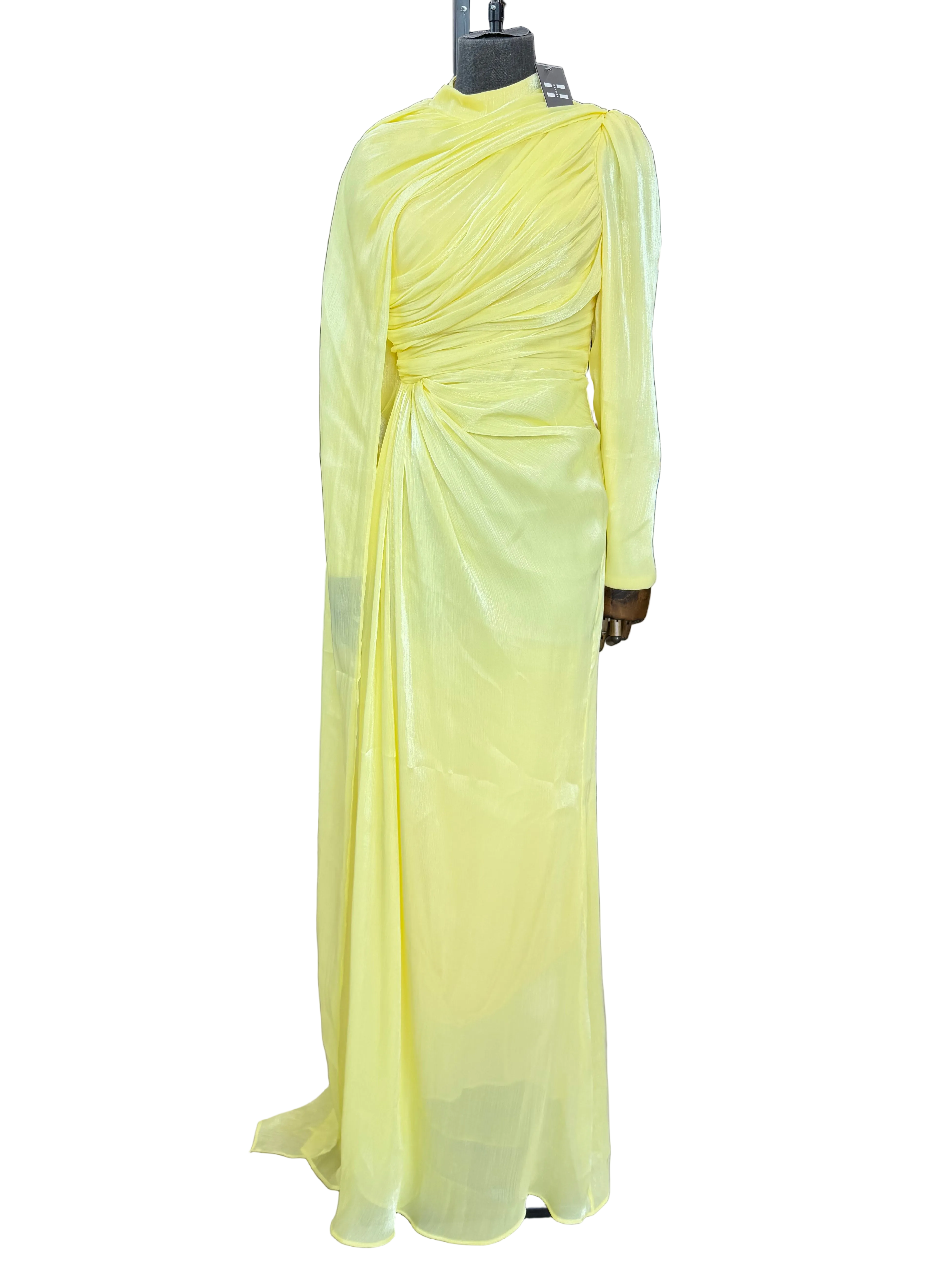 Satin Shoulder Drape Dress-Yellow