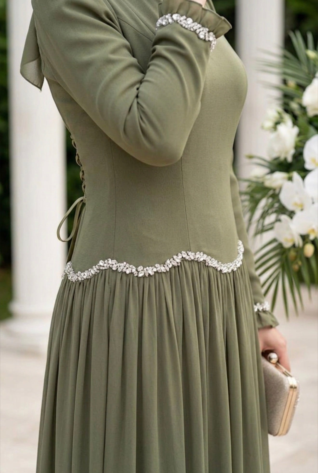 Corset Gem Dress-Olive Green