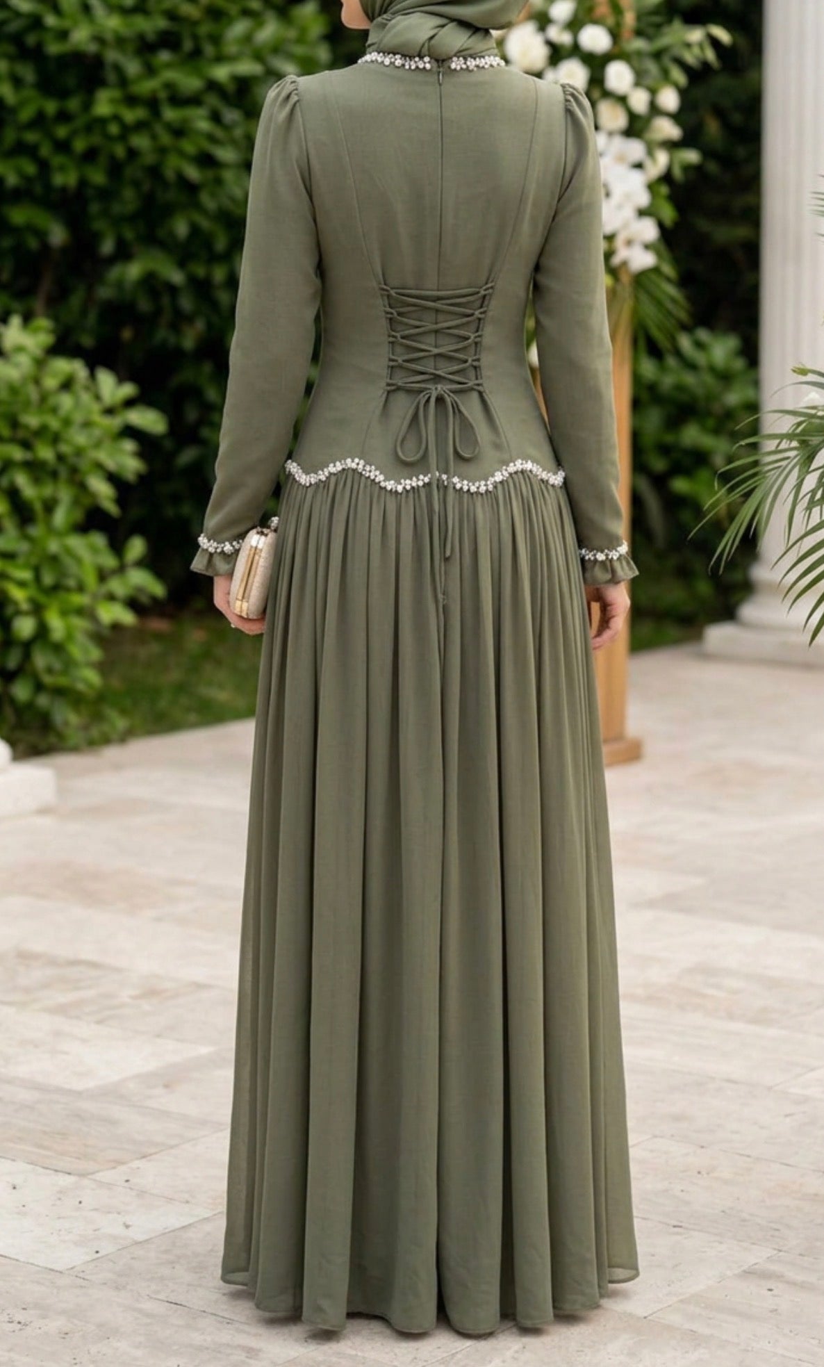 Corset Gem Dress-Olive Green