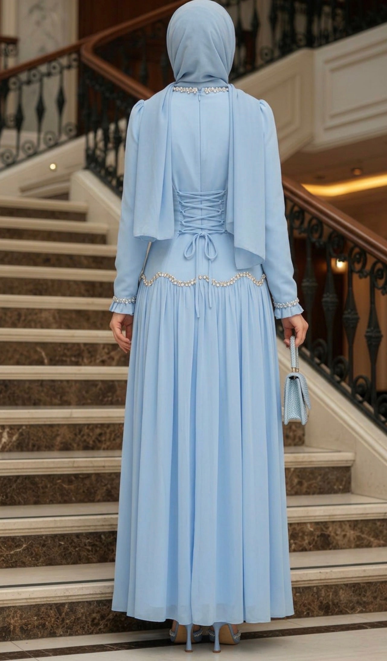 Corset Gem Dress - Baby Blue