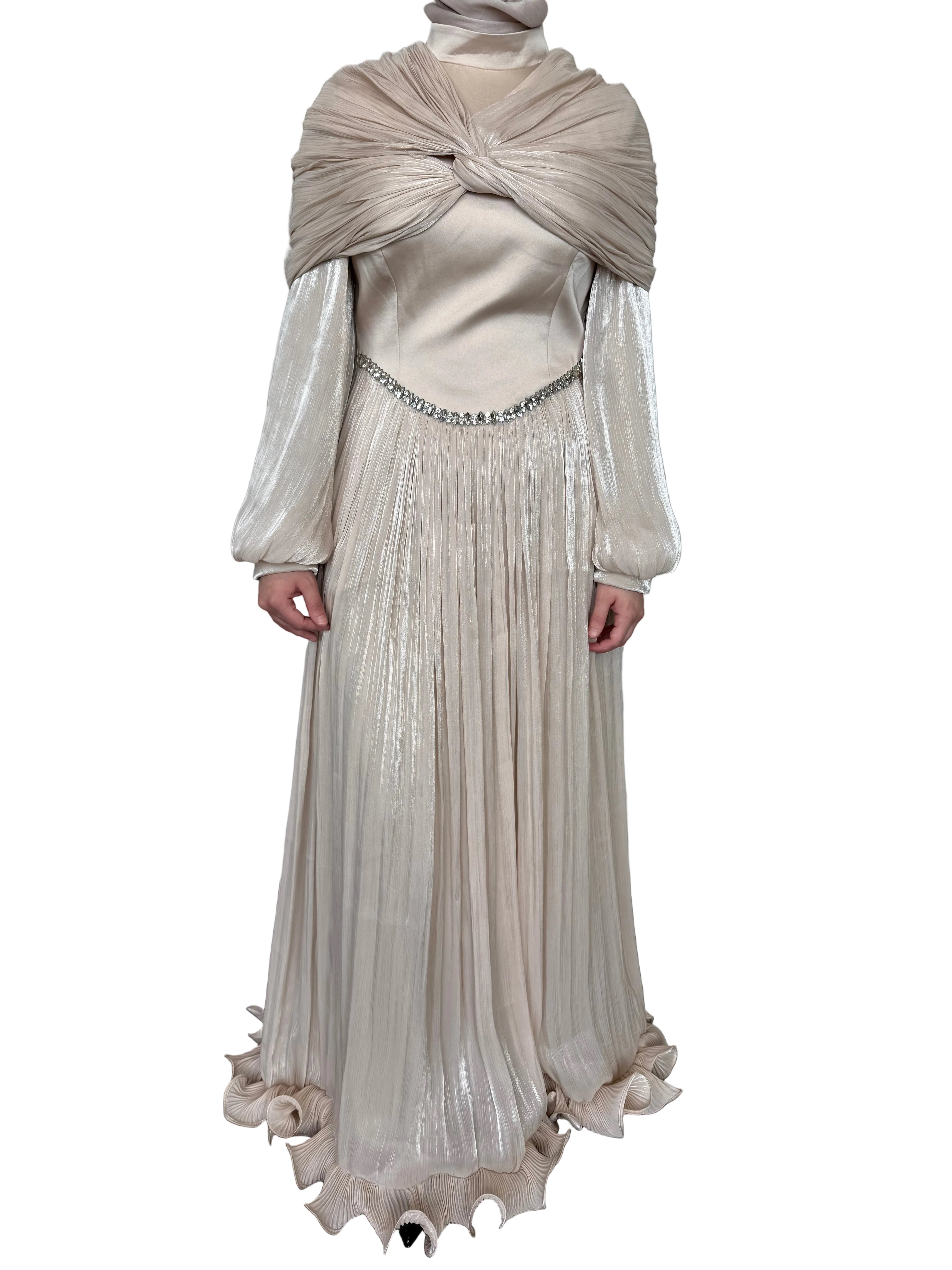 Satin Ruffle Dress-Ivory Blush