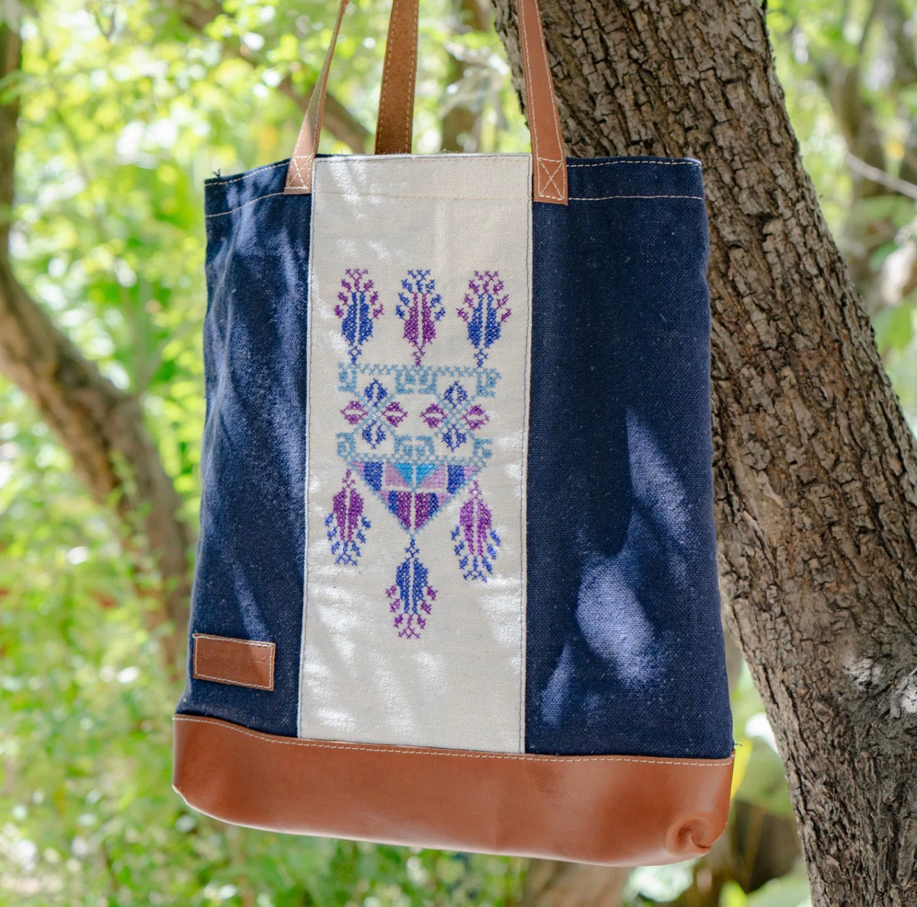 Hand Made Palestine - Tote with Leather Handles