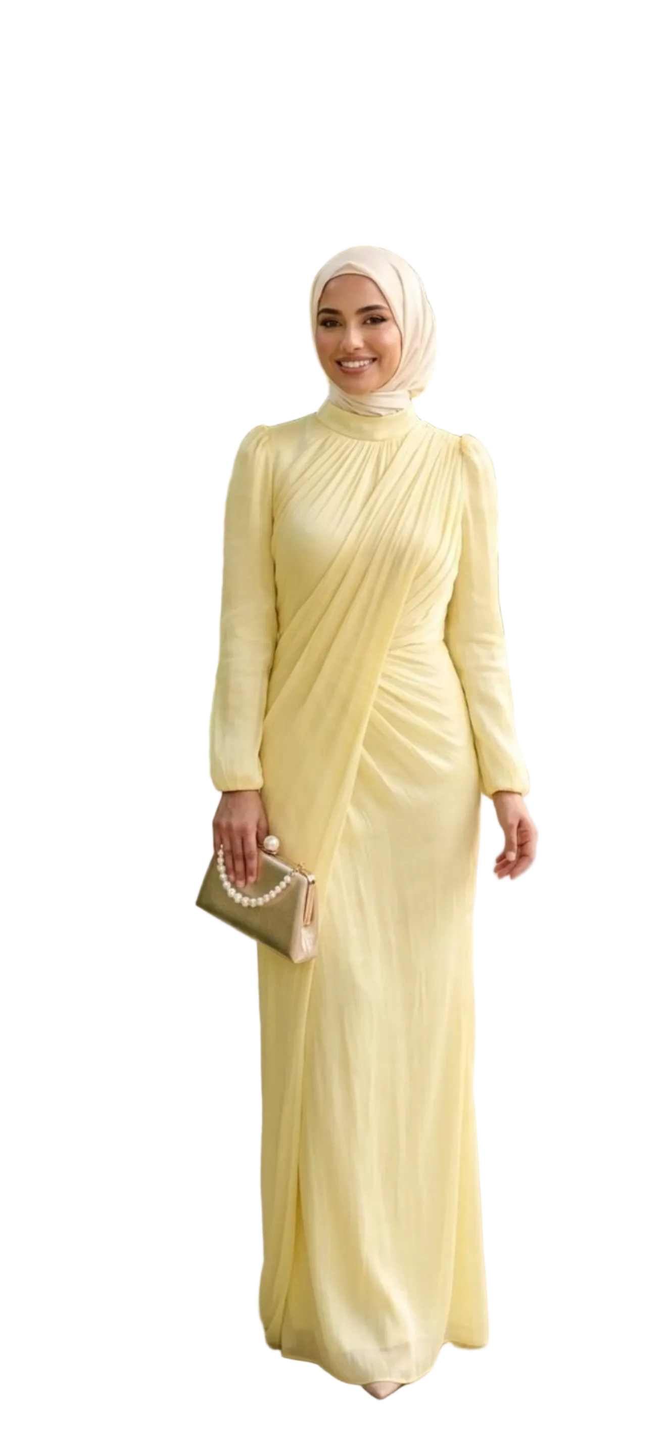 Satin Shoulder Drape Dress-Yellow