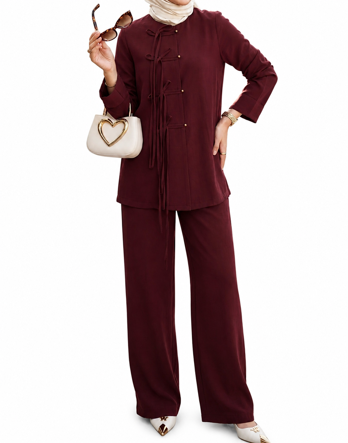 Tie Detail Set- Burgundy