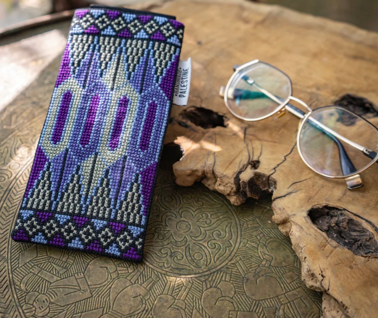 HandMade Palestine Eye Glass Case - Purple and Blue