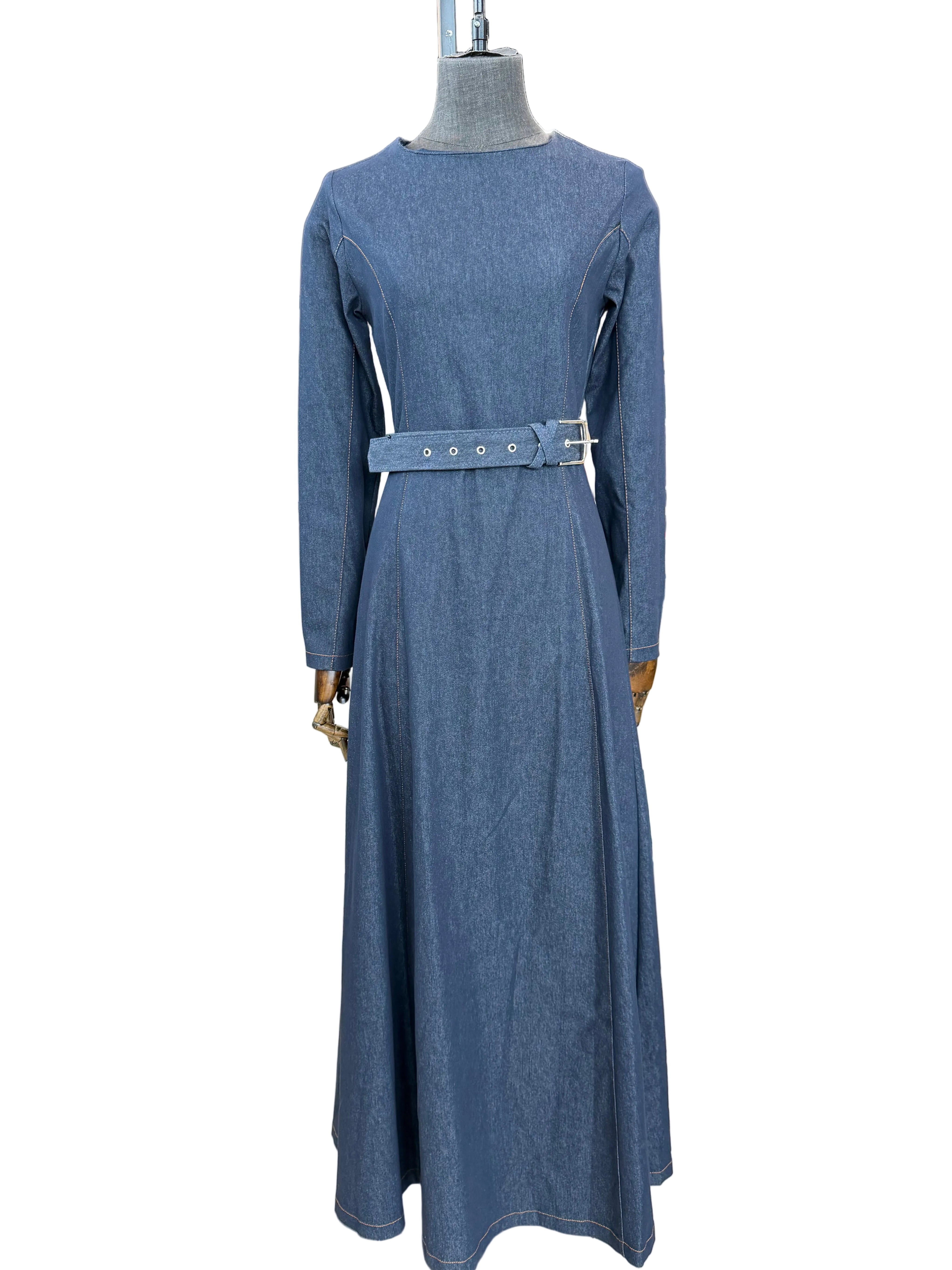 Denim Belt Dress- Medium Wash
