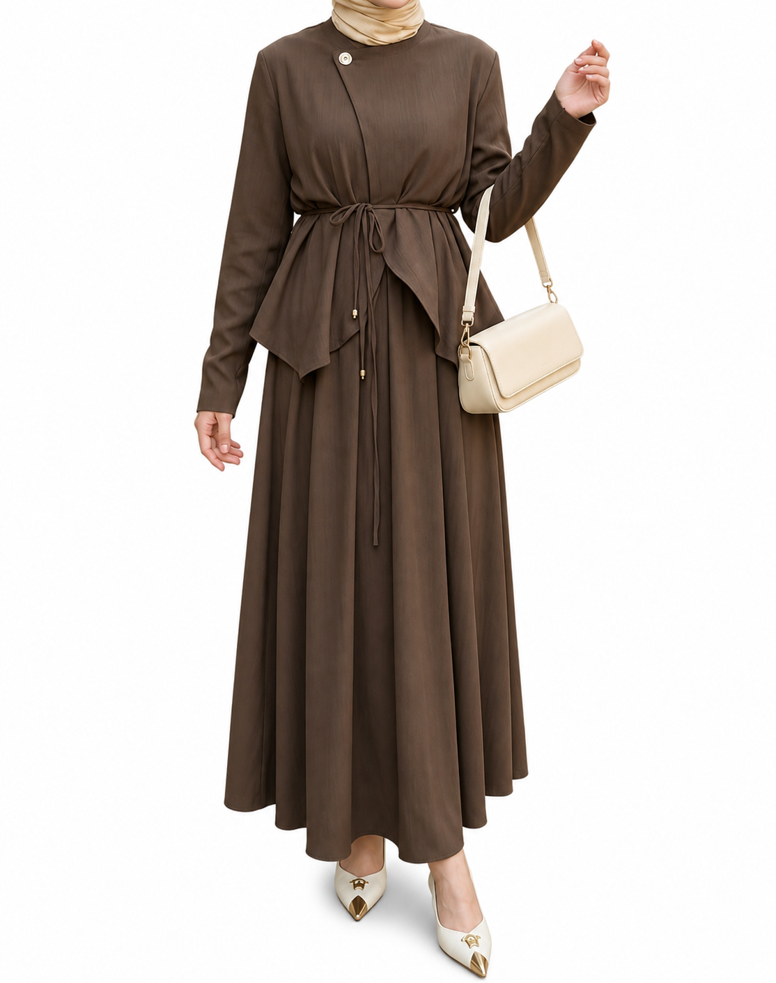 Tie Belt Skirt Set - Mocha