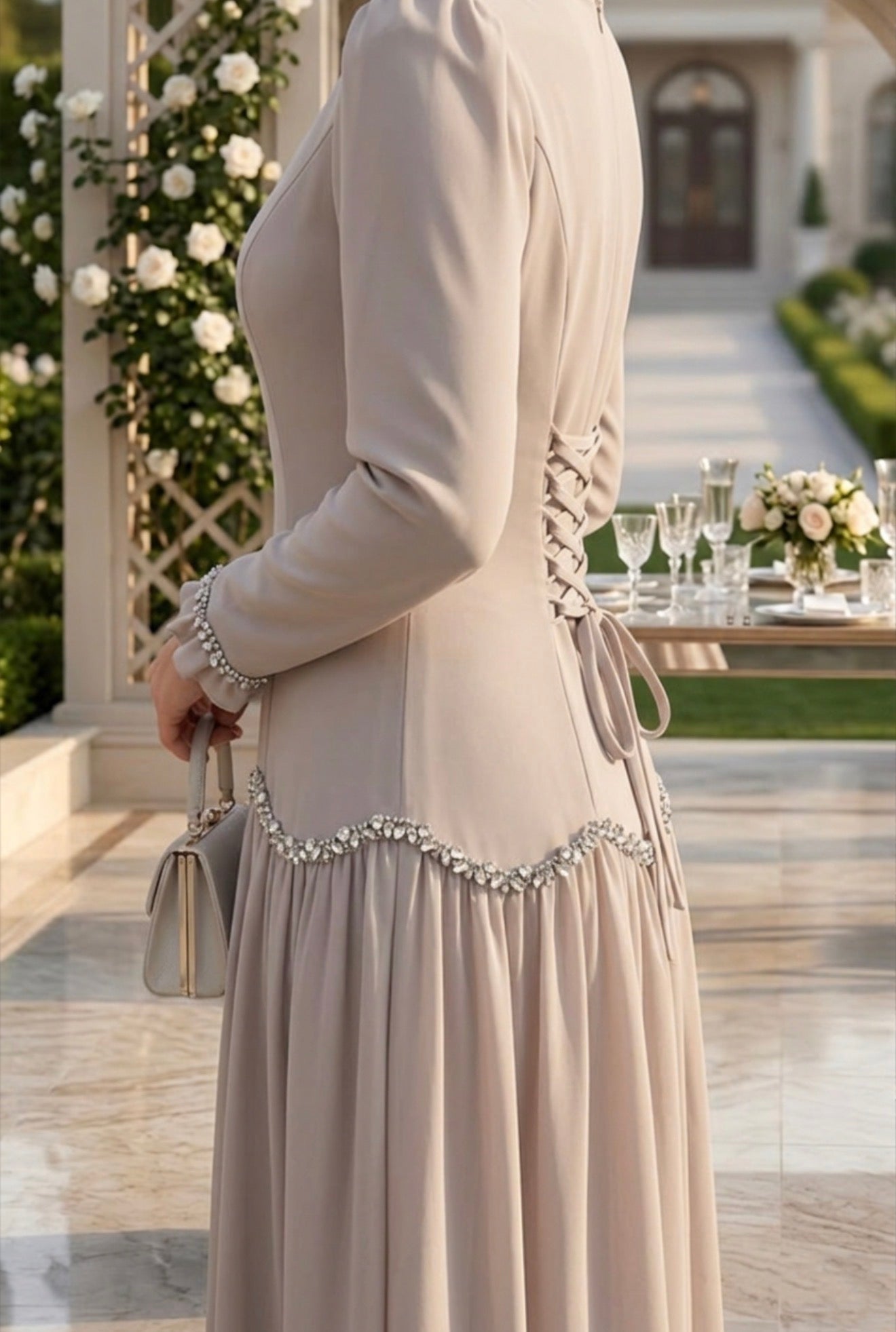 Corset Gem Dress-Ivory Blush