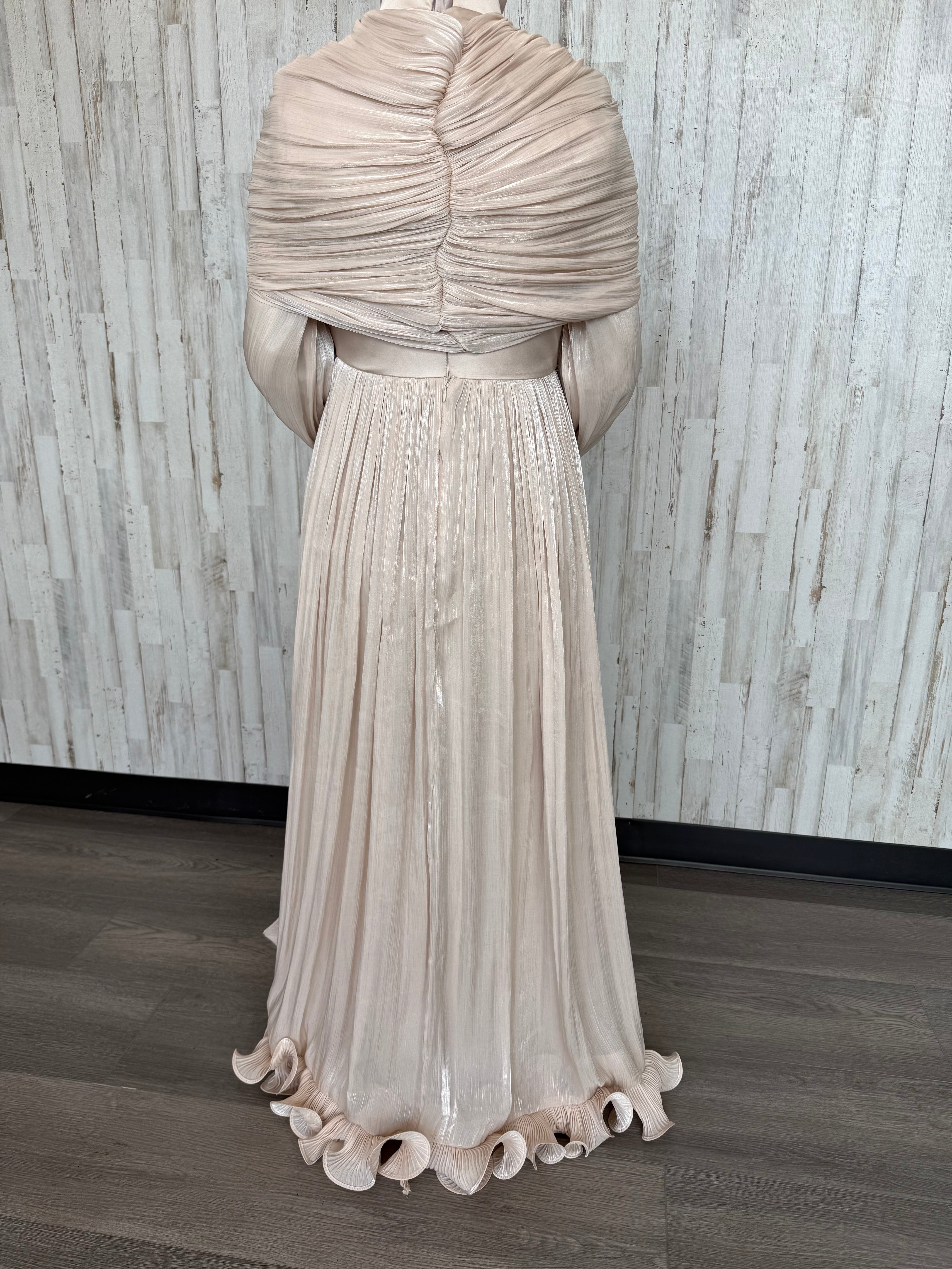 Satin Ruffle Dress-Ivory Blush