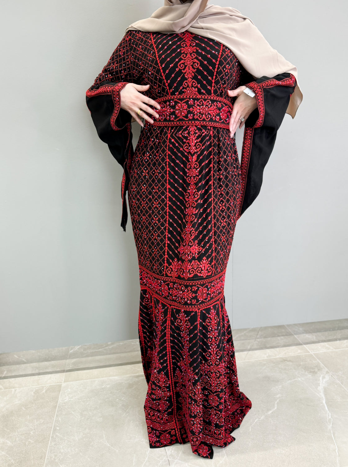 Mermaid Tatreez Dress - Red