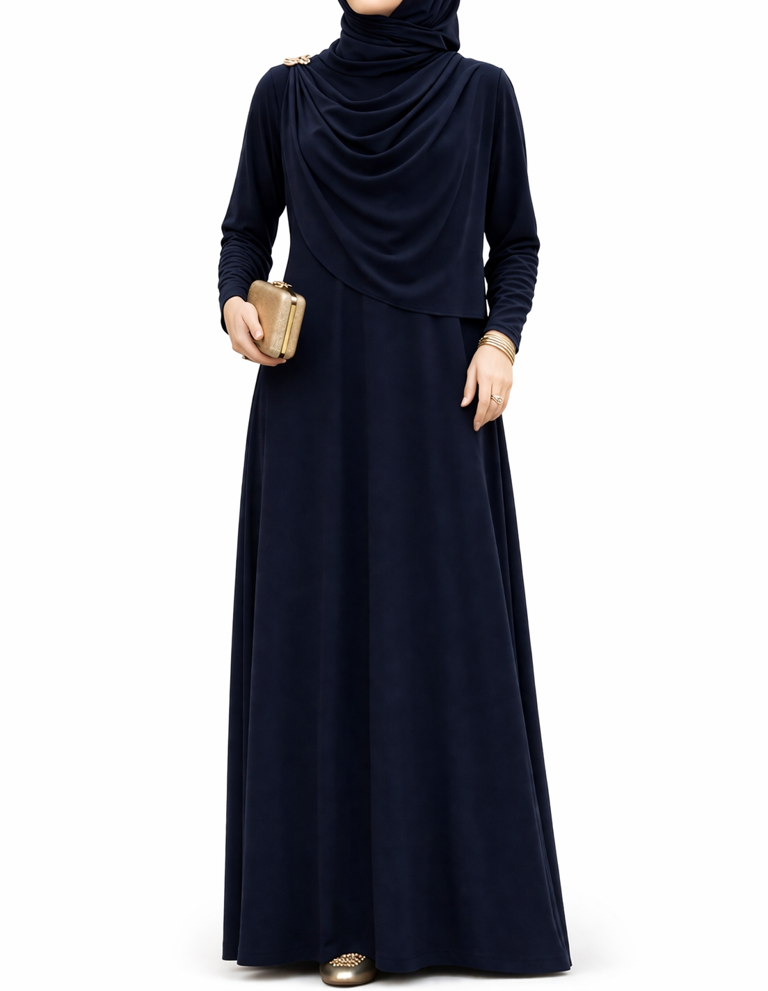 Drape Shoulder Dress- Navy