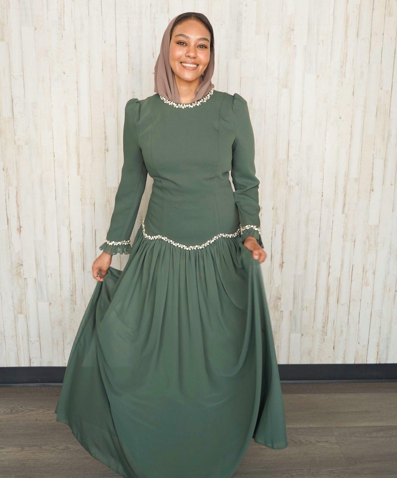 Corset Gem Dress-Olive Green