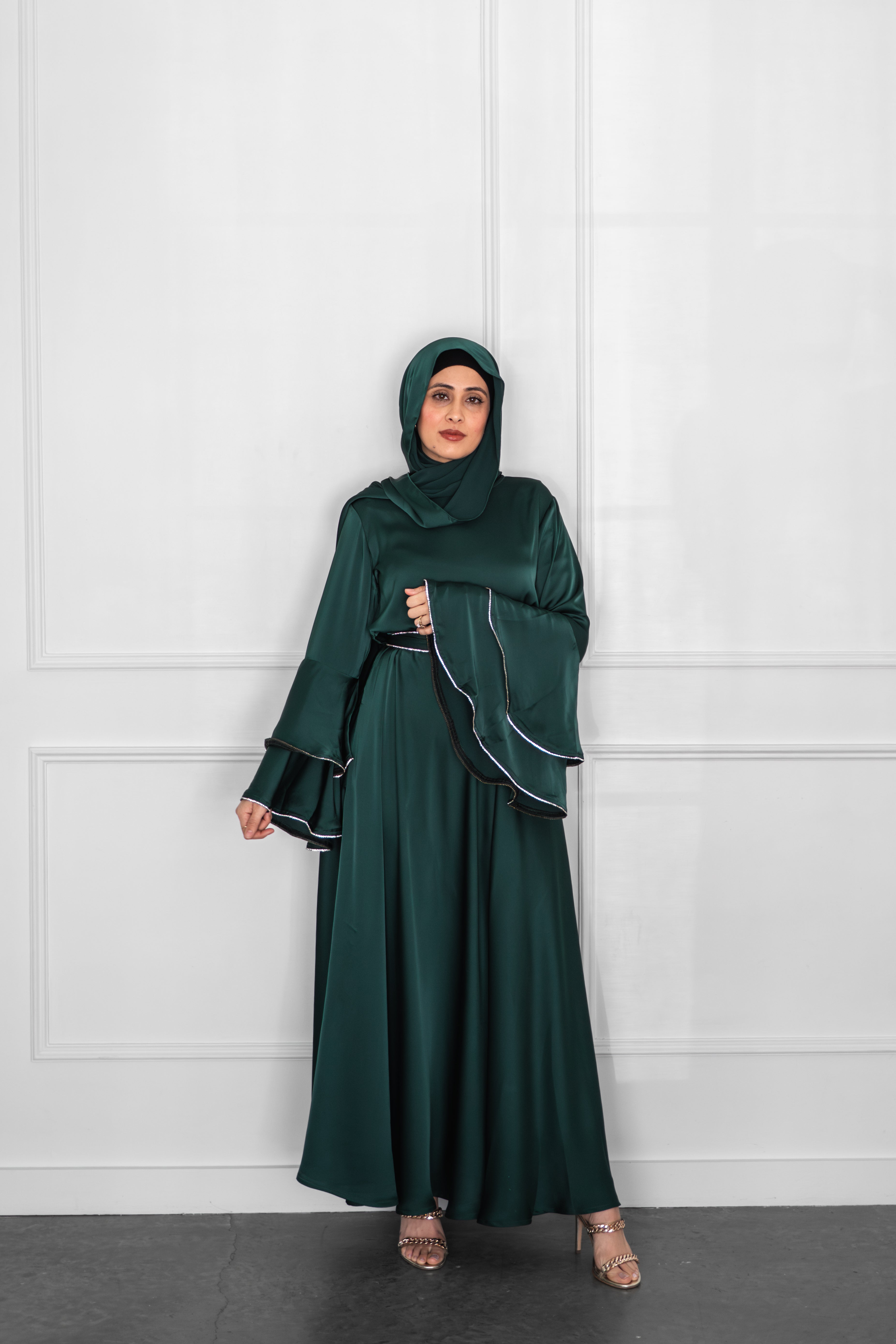 Satin Sparkle Dress - Emerald