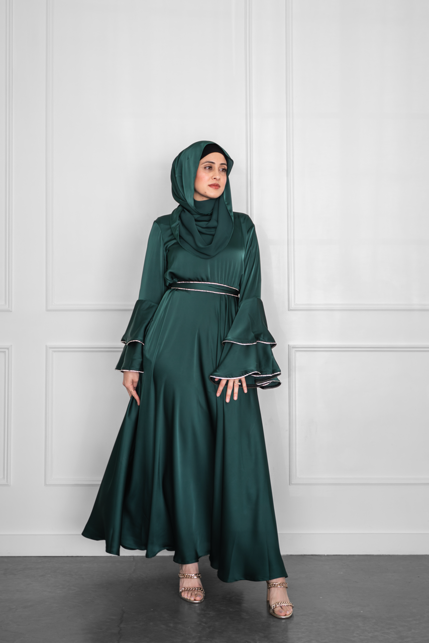 Satin Sparkle Dress - Emerald
