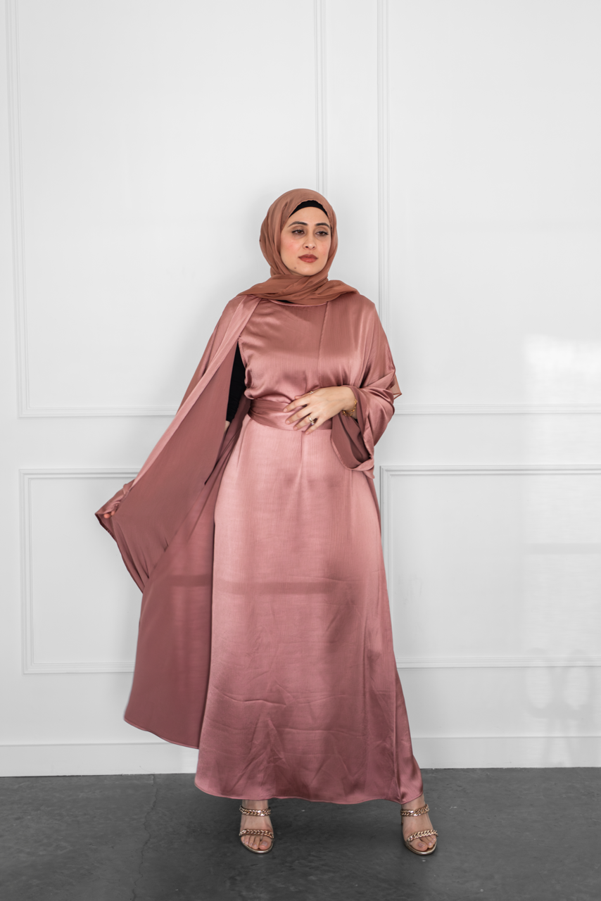 Shine Open Abaya - Mauve