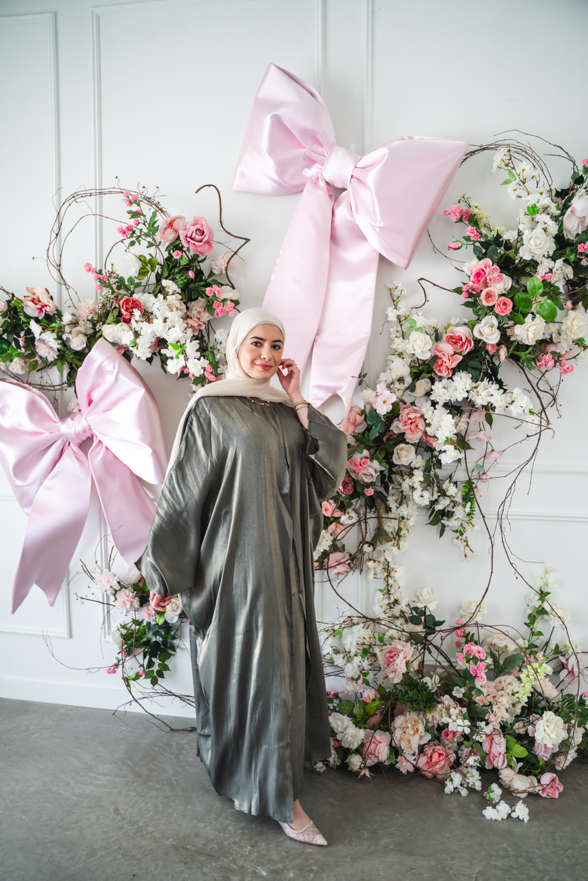 Metallic Open Abaya - Olive