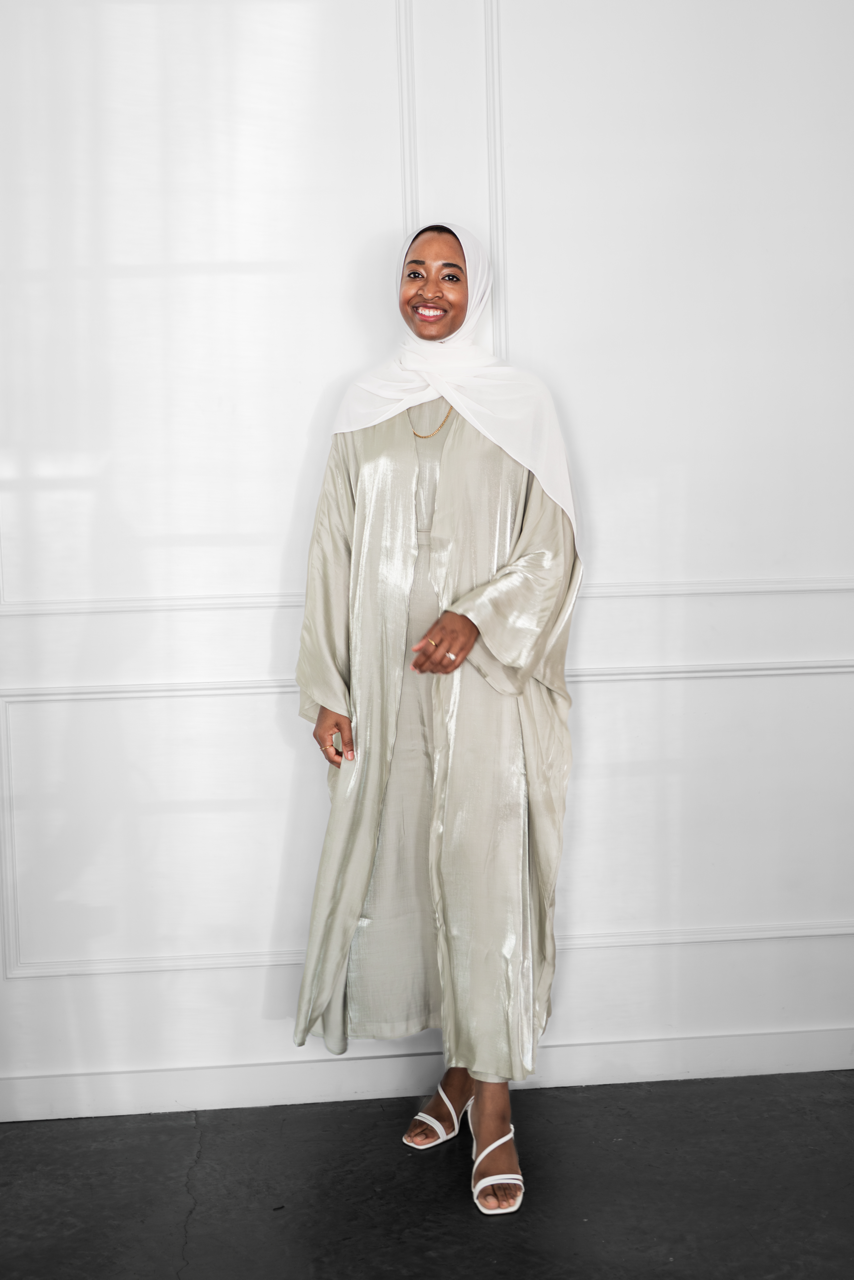 Metallic Open Abaya - Sage