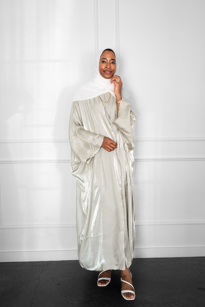 Metallic Open Abaya - Sage