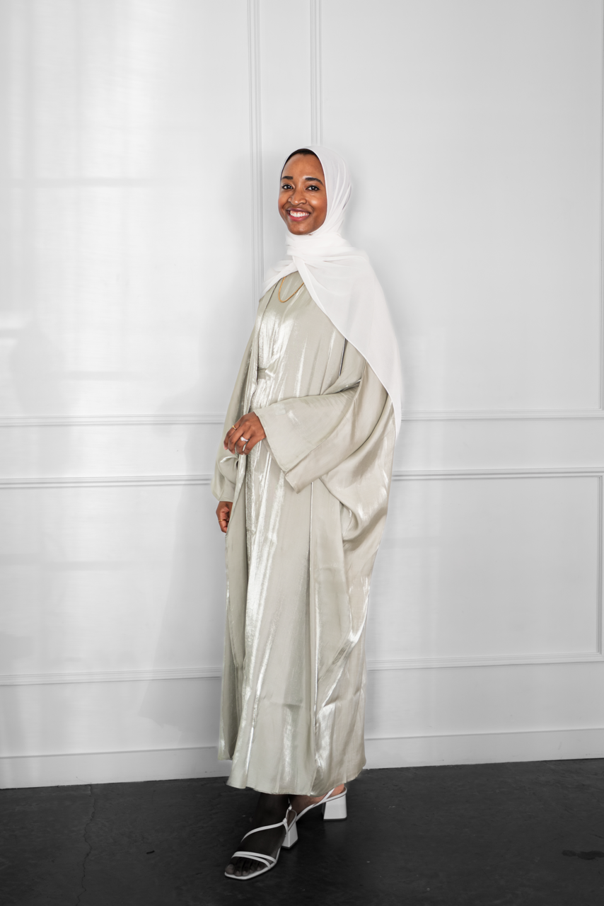Metallic Open Abaya - Sage