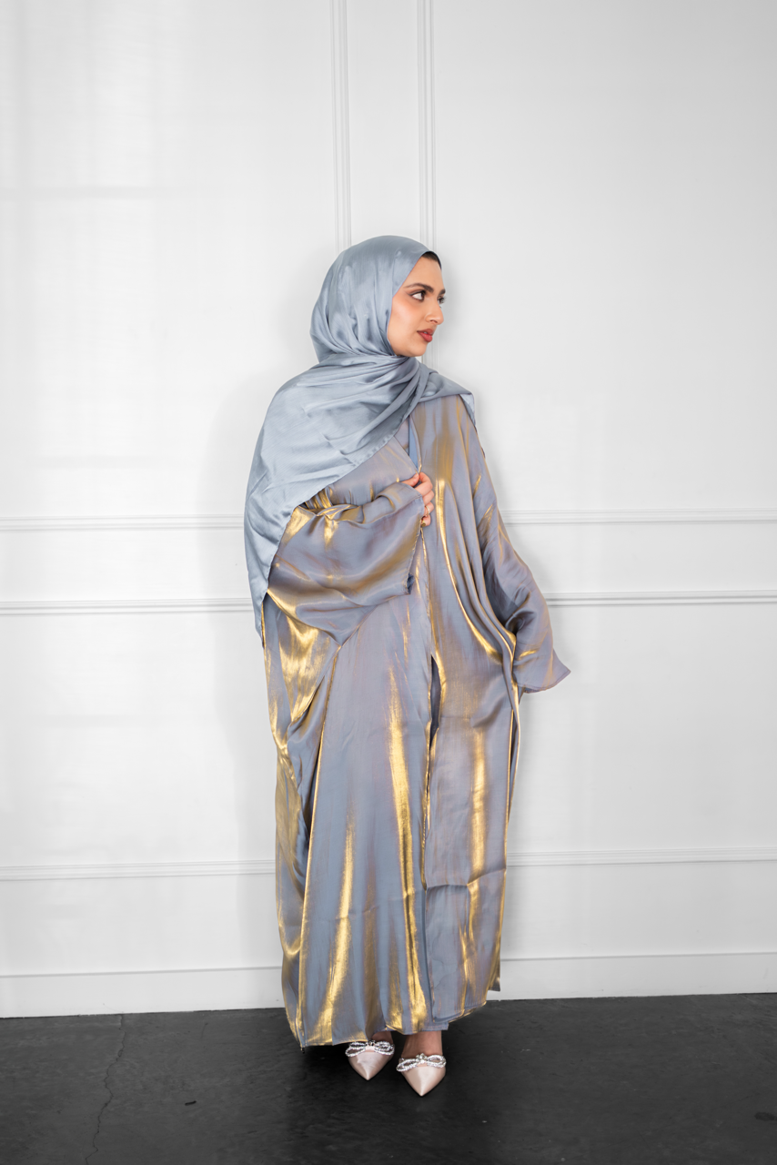 Metallic Open Abaya - Grey