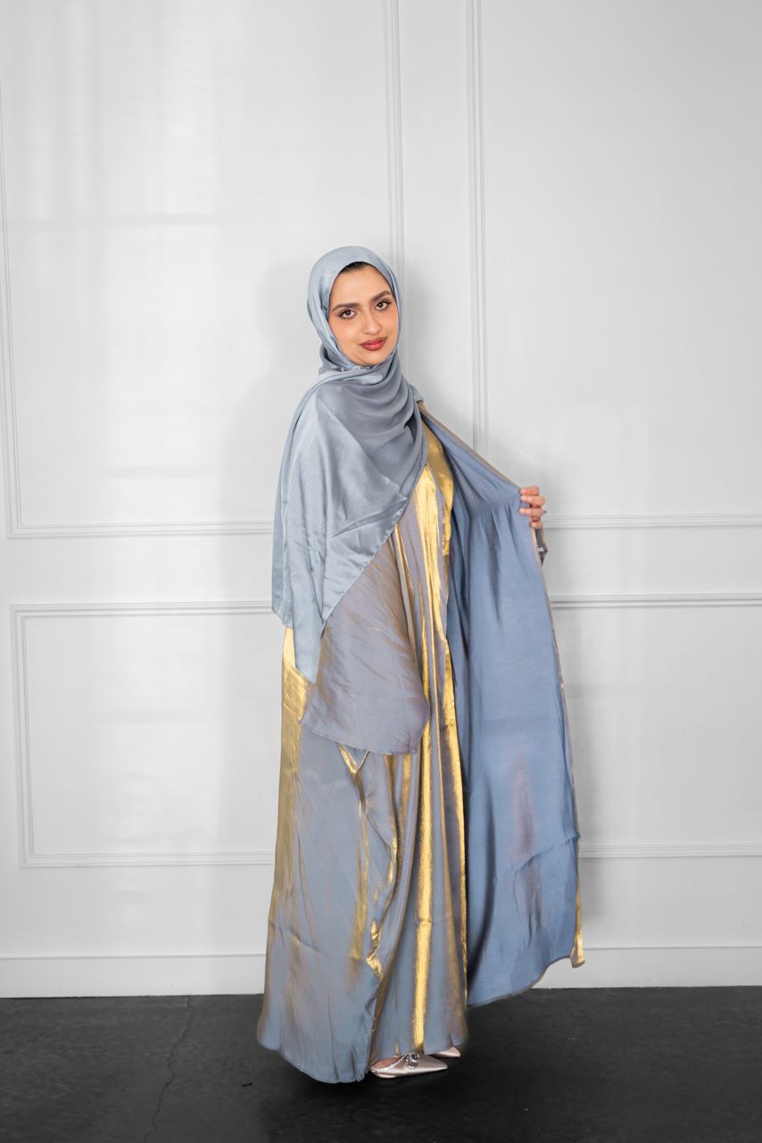 Metallic Open Abaya - Grey
