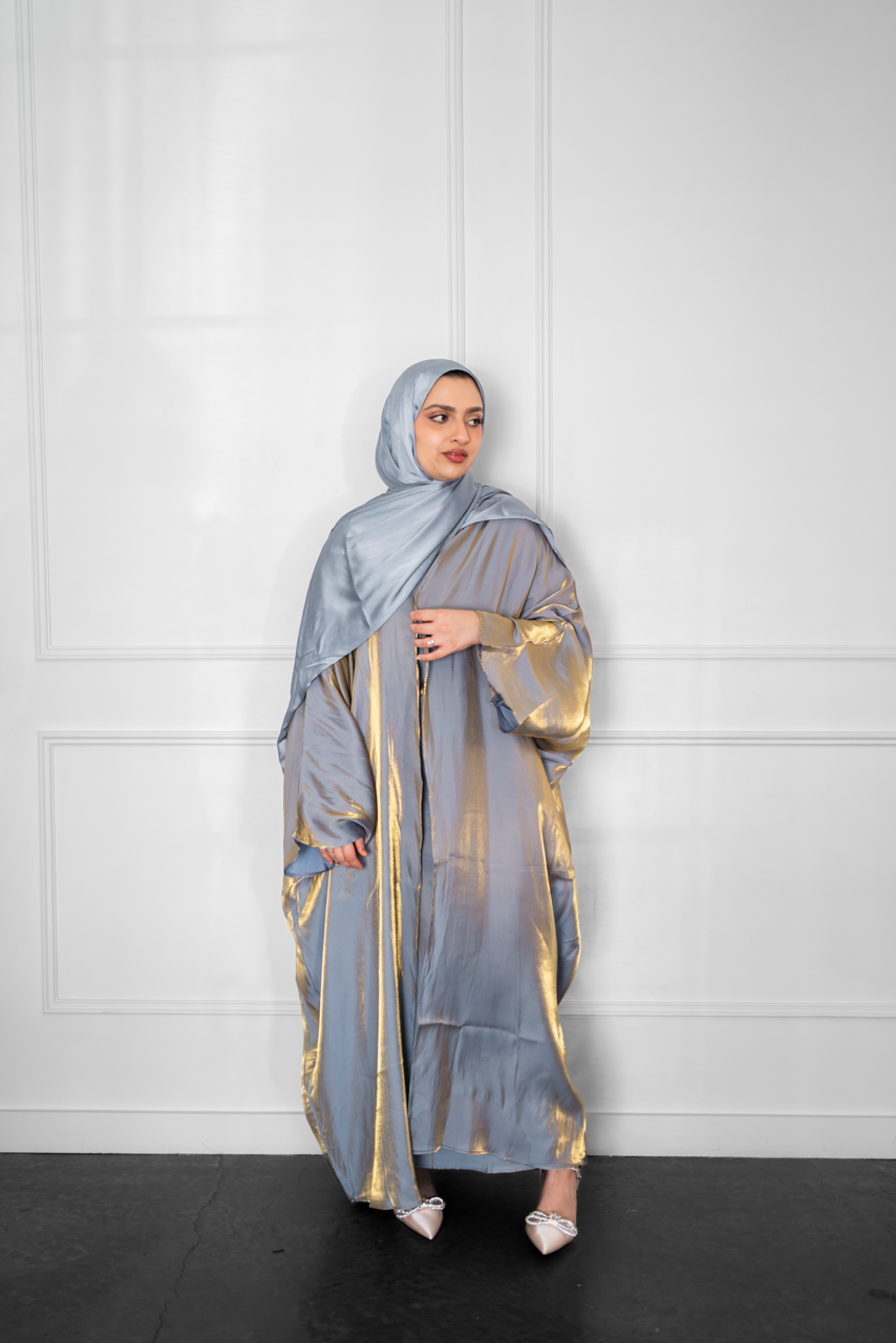 Metallic Open Abaya - Grey