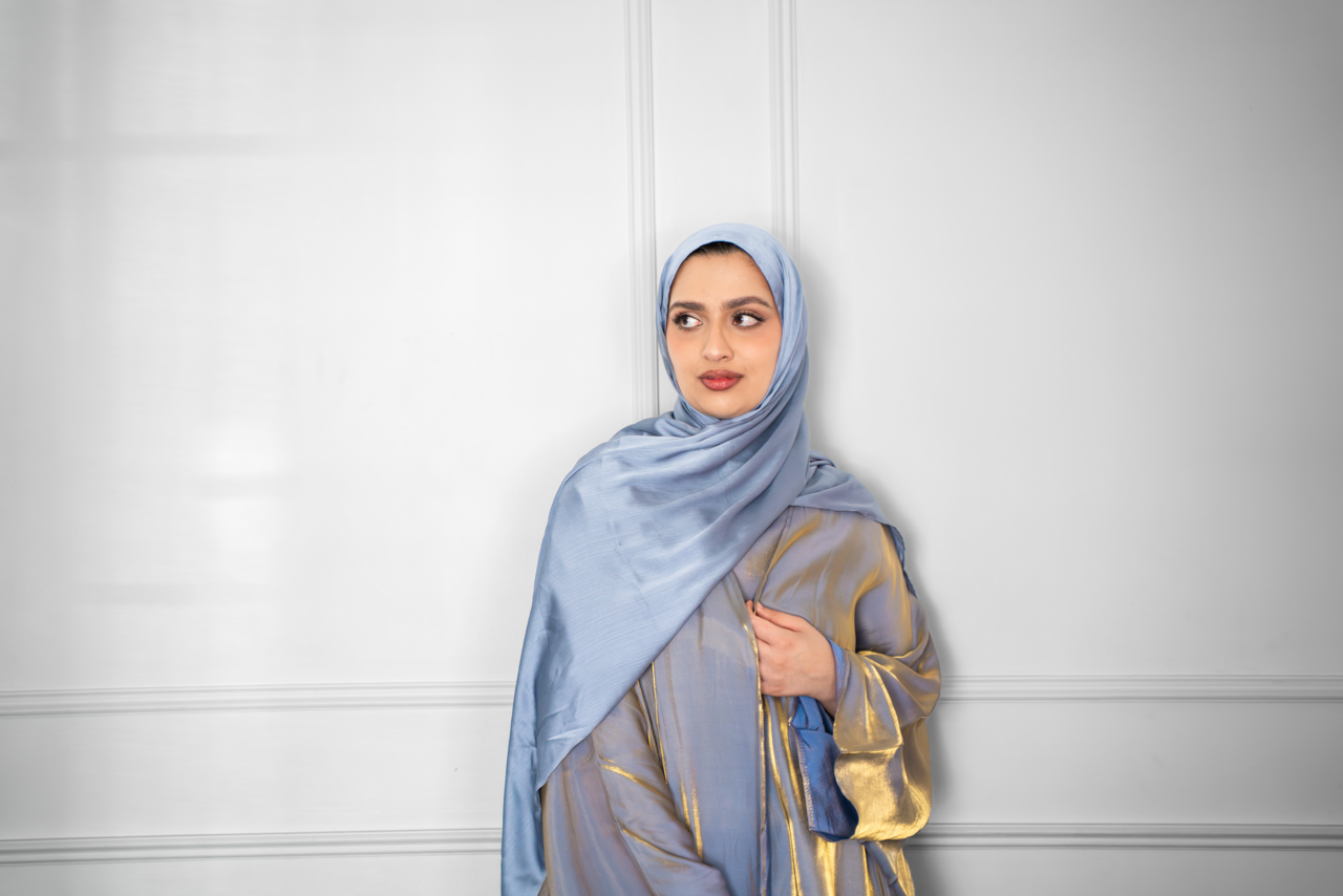 Metallic Open Abaya - Grey