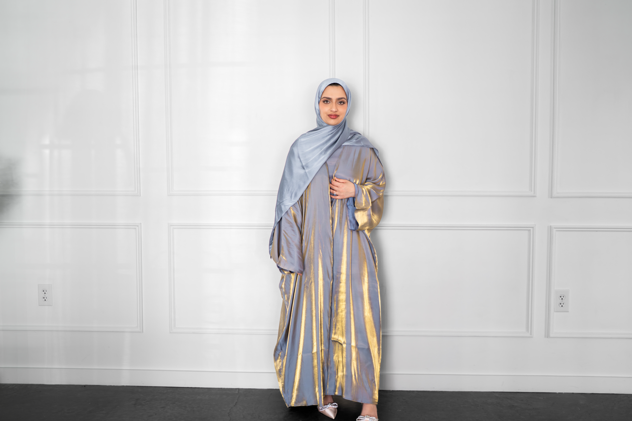 Metallic Open Abaya - Grey
