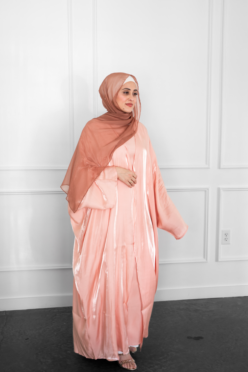 Metallic Open Abaya - Pink