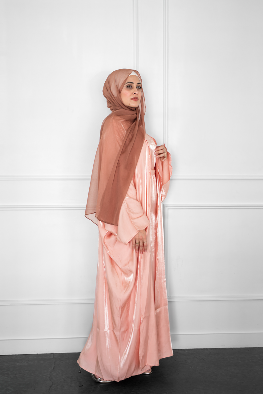 Metallic Open Abaya - Pink