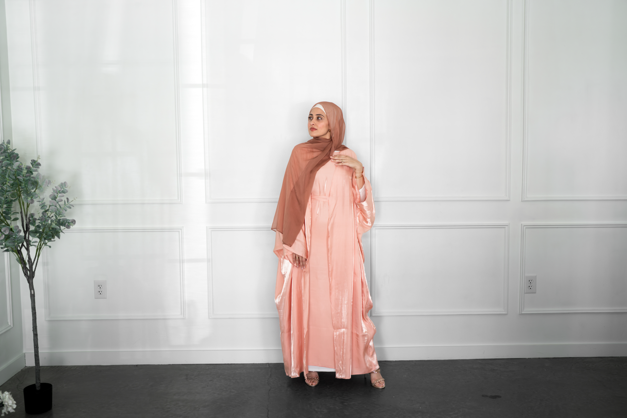 Metallic Open Abaya - Pink