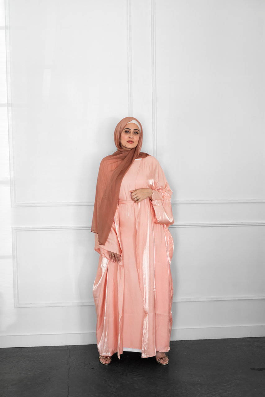 Metallic Open Abaya - Pink