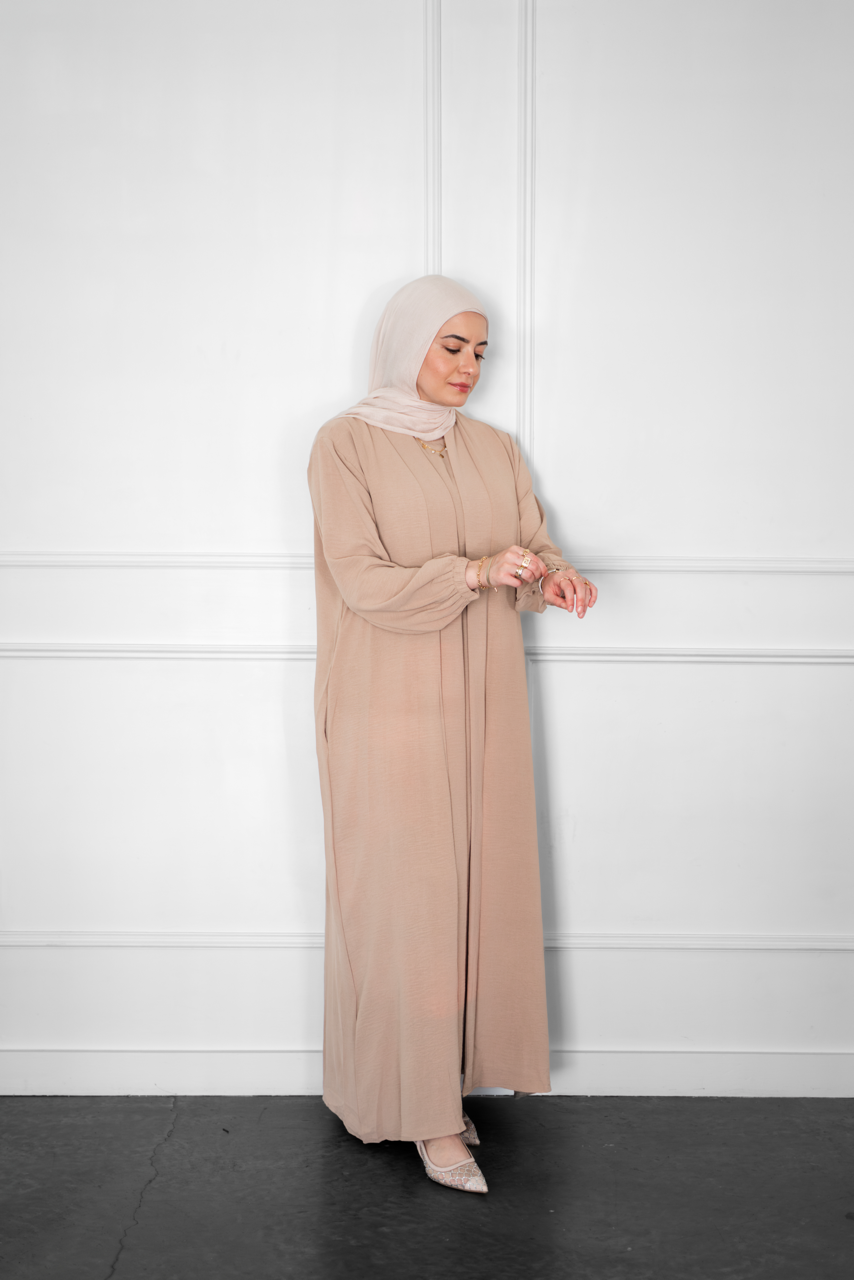 Linen Open Abaya - Beige