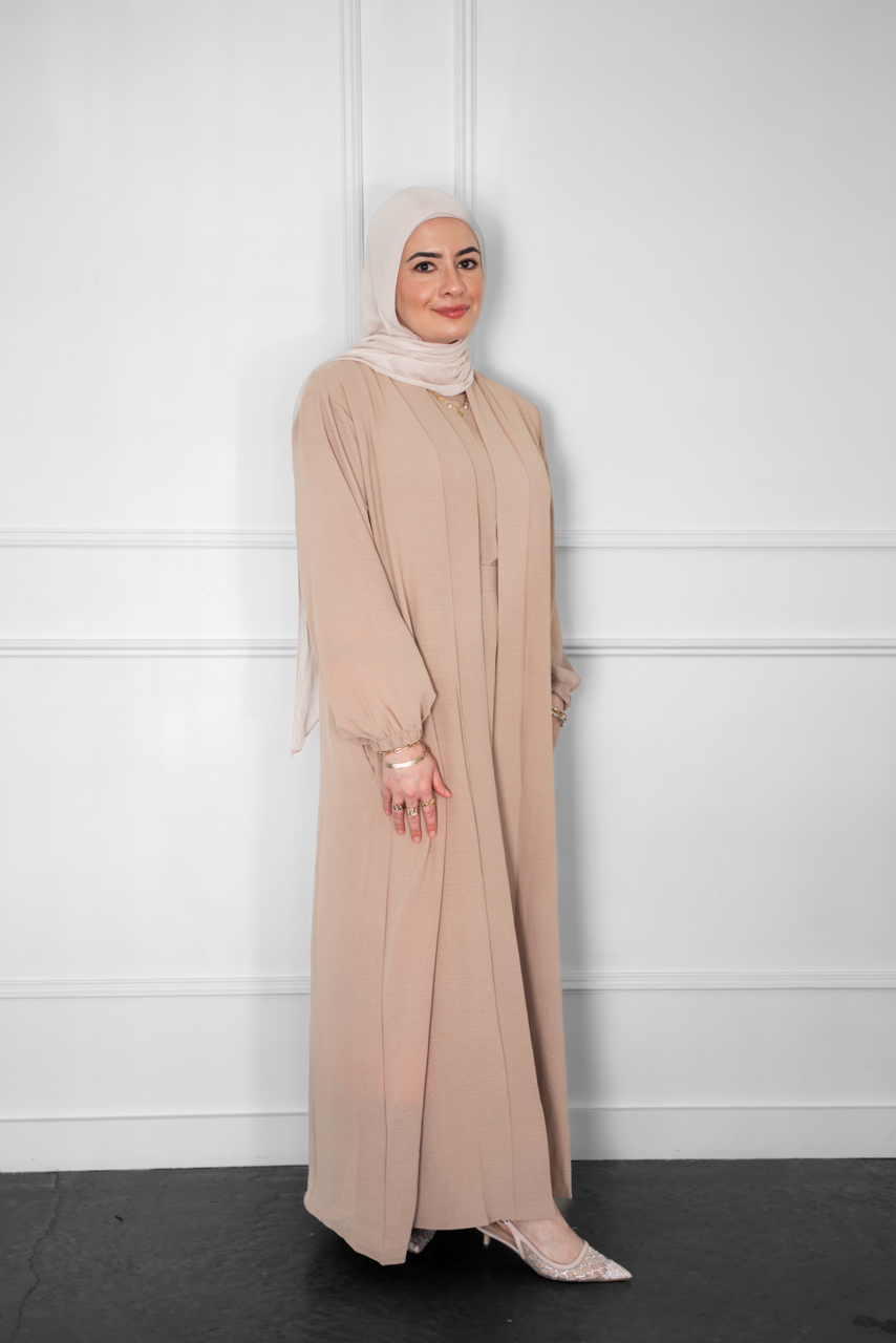Linen Open Abaya - Beige