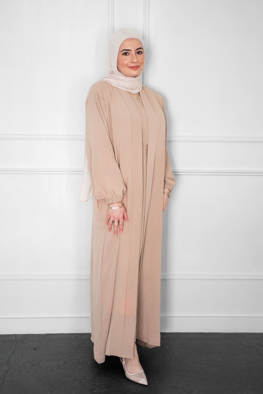 Linen Open Abaya - Beige