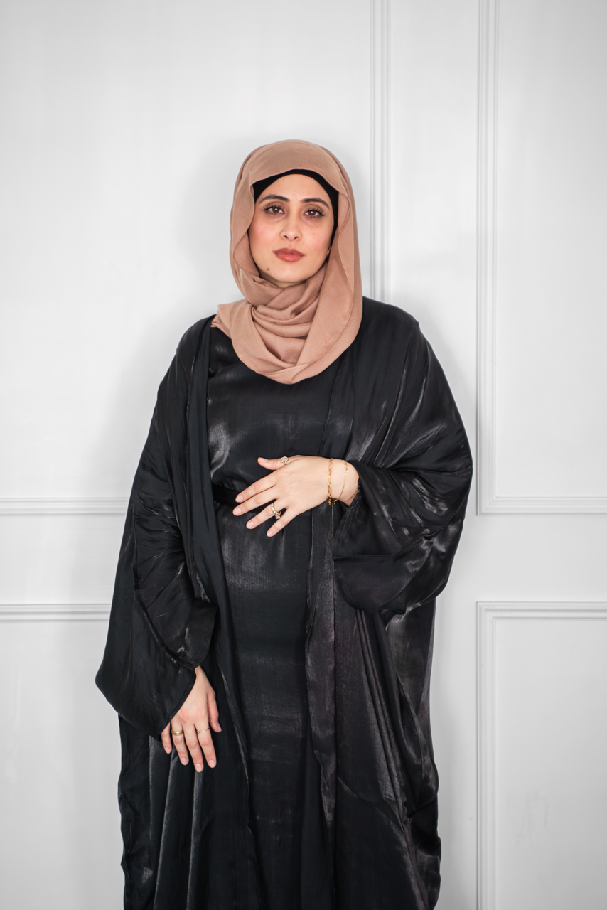 Metallic Open Abaya - Black
