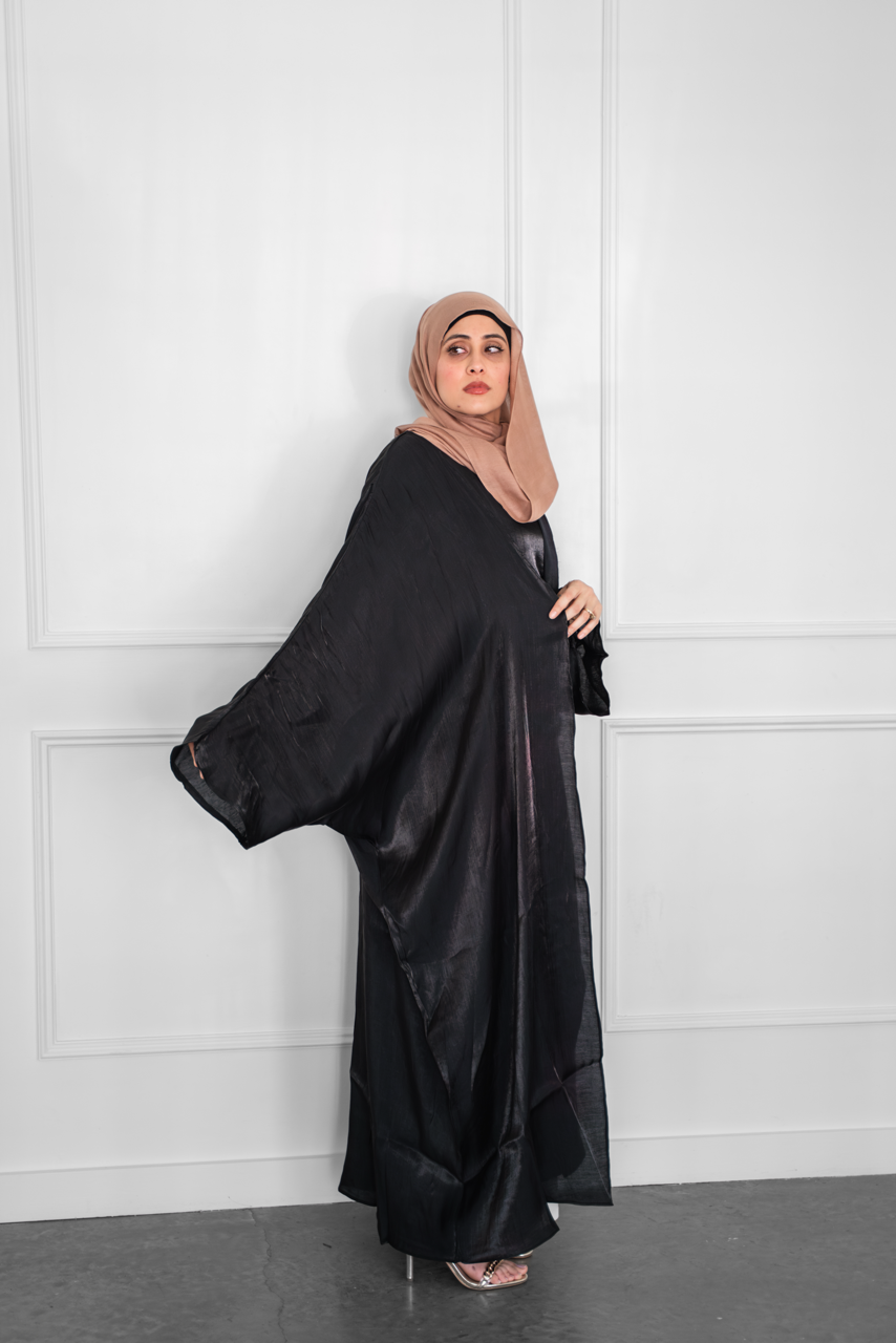 Metallic Open Abaya - Black