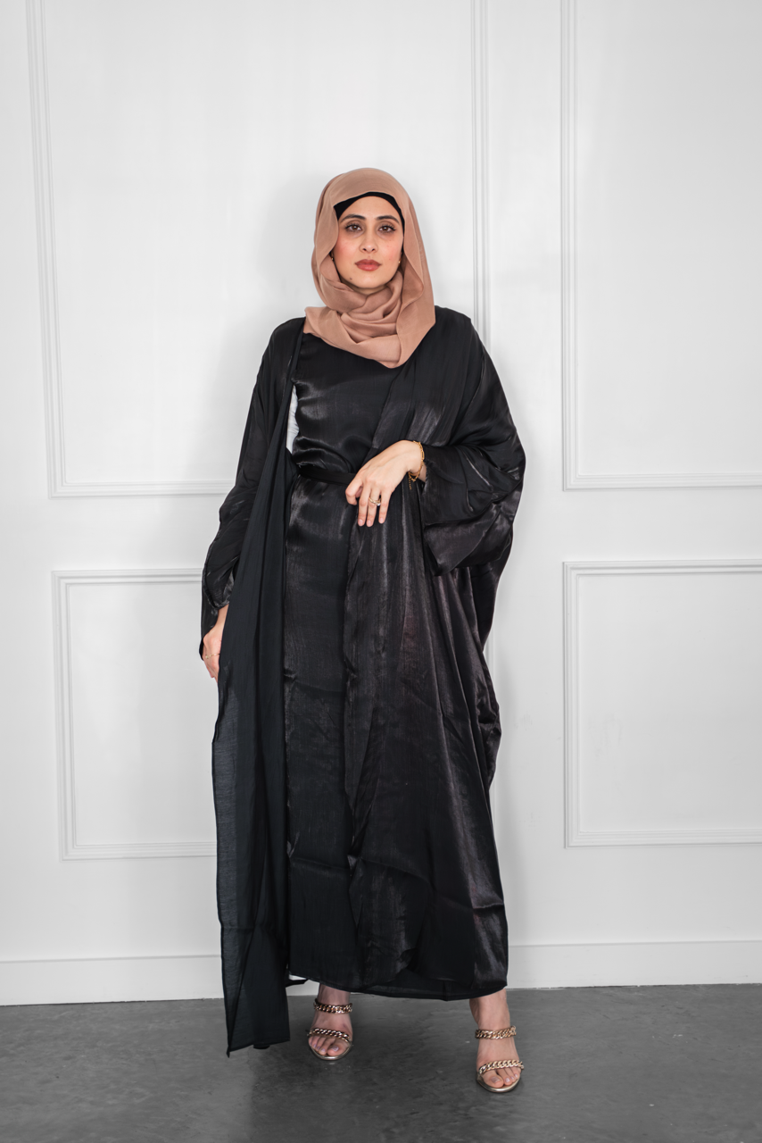 Metallic Open Abaya - Black